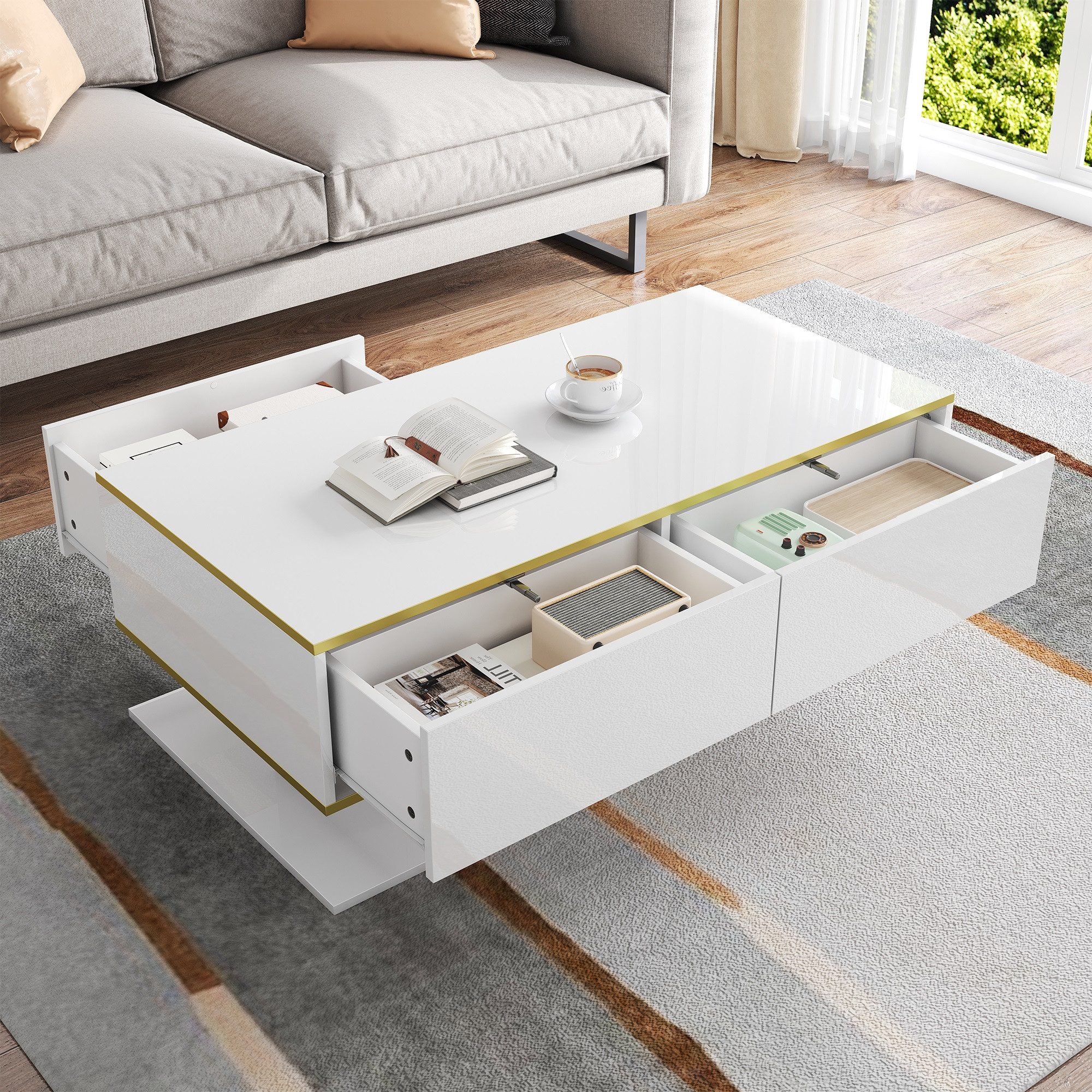 MODFU Couchtisch Goldene Dekorstreifen (Satztisch, Wohnzimmertisch, günstig online kaufen