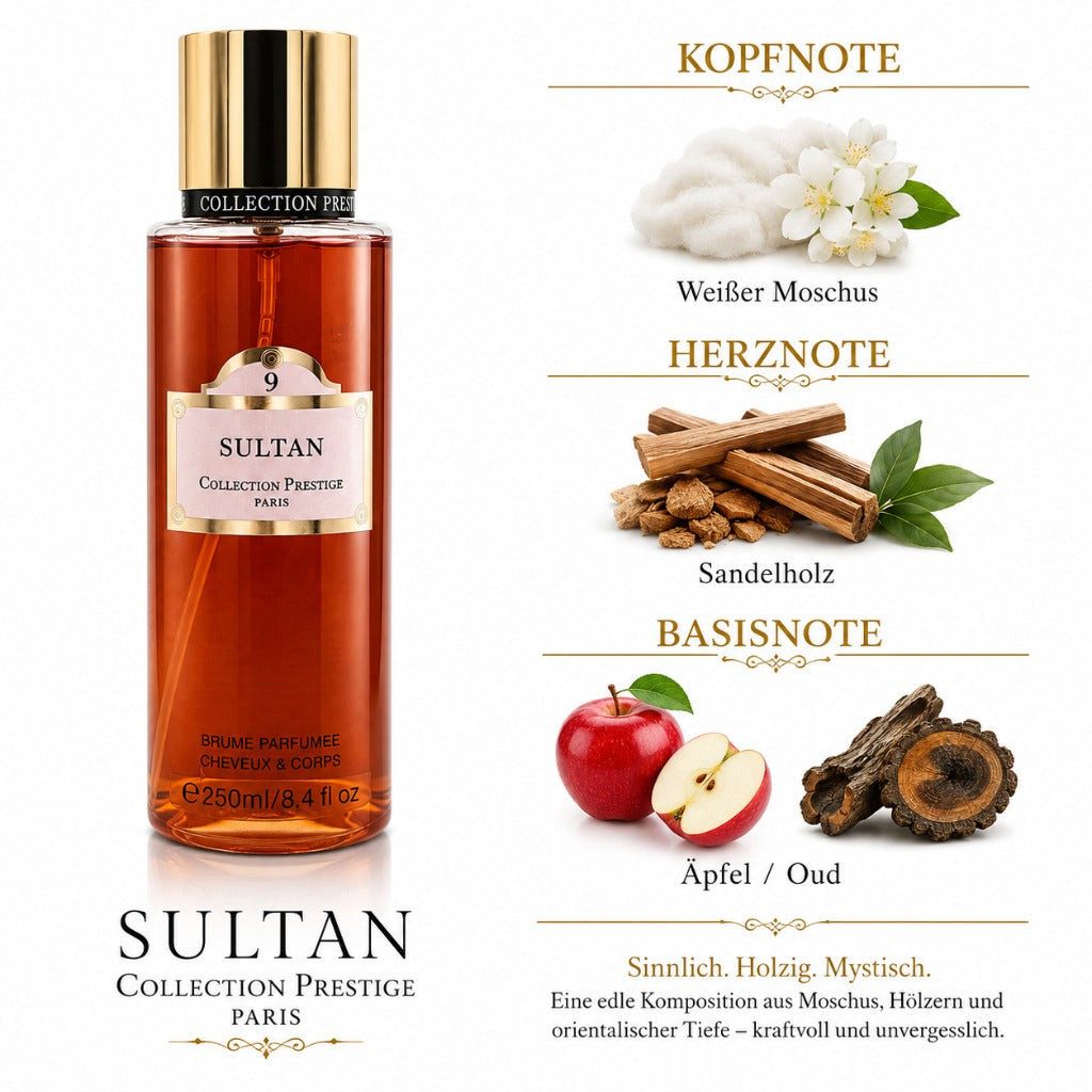 Collection Prestige Duft-Set Sultan 9 Körperspray Parfumnebel 250 ml + Parfümzerstäuber (leer)