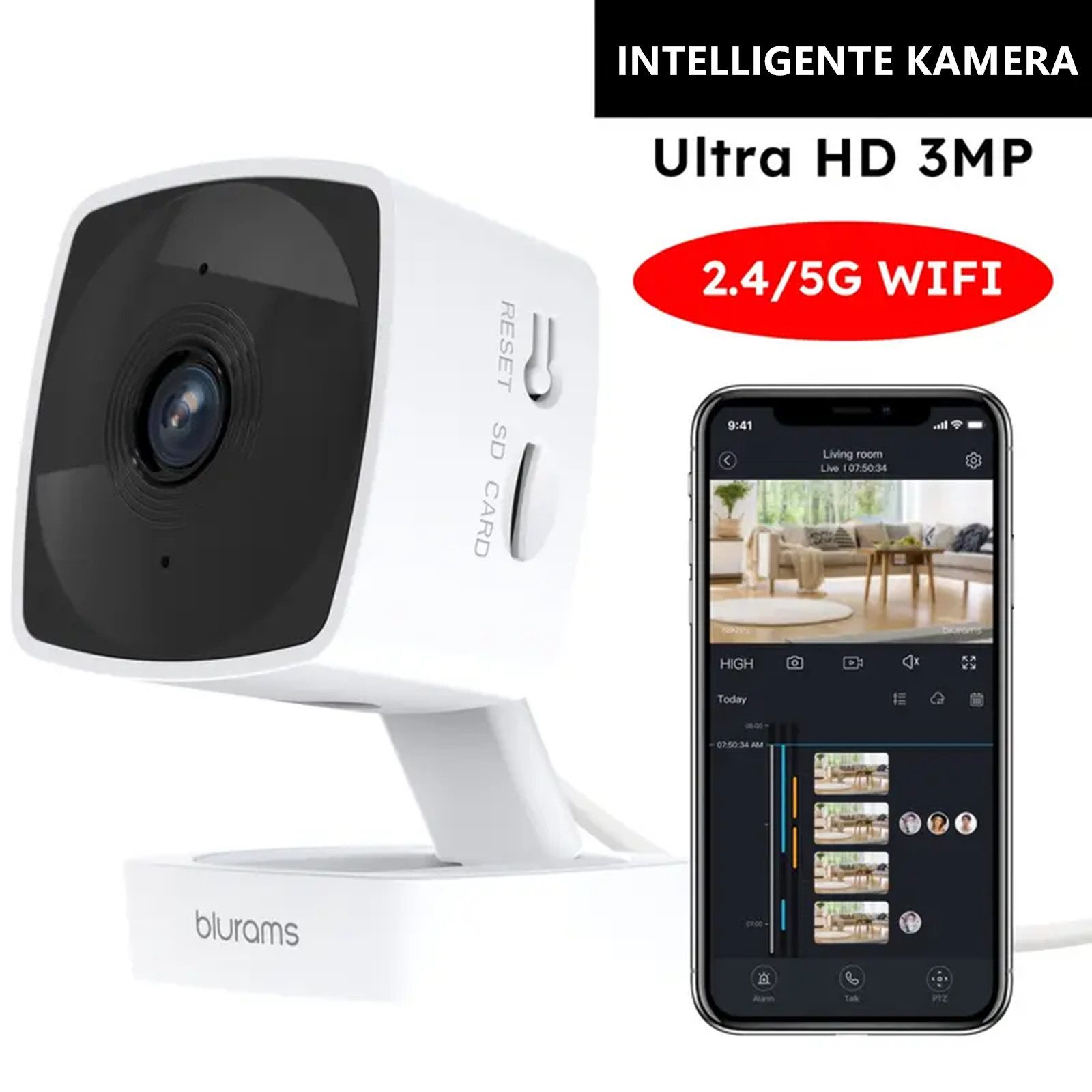 Blurams Überwachungskamera 2K Dual-Band 2.4/5GHz WLAN Kamera (Innenbereich, 1-tlg., Bewegungserkennung, Zwei-Wege-Gespräch, 10m IR-Nachtsicht)