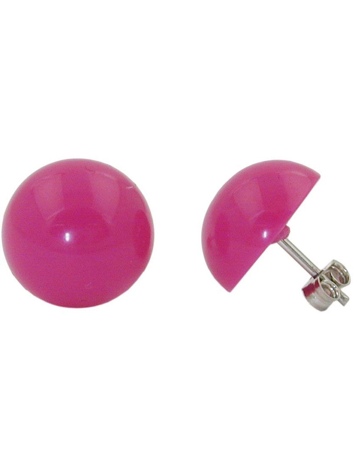 Gallay Paar Ohrstecker gewölbt Ohrring Kunststoff 13mm pink-rosa-glänzend halbrund (1-tlg)