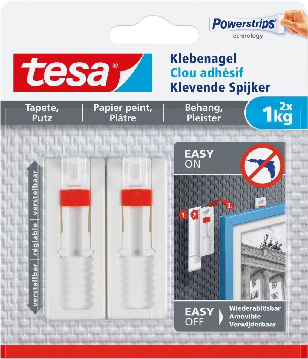 tesa Klebepad Klebenagel für Tapeten und Putz (1kg) verstellbar VE=8x2 Stück weiß