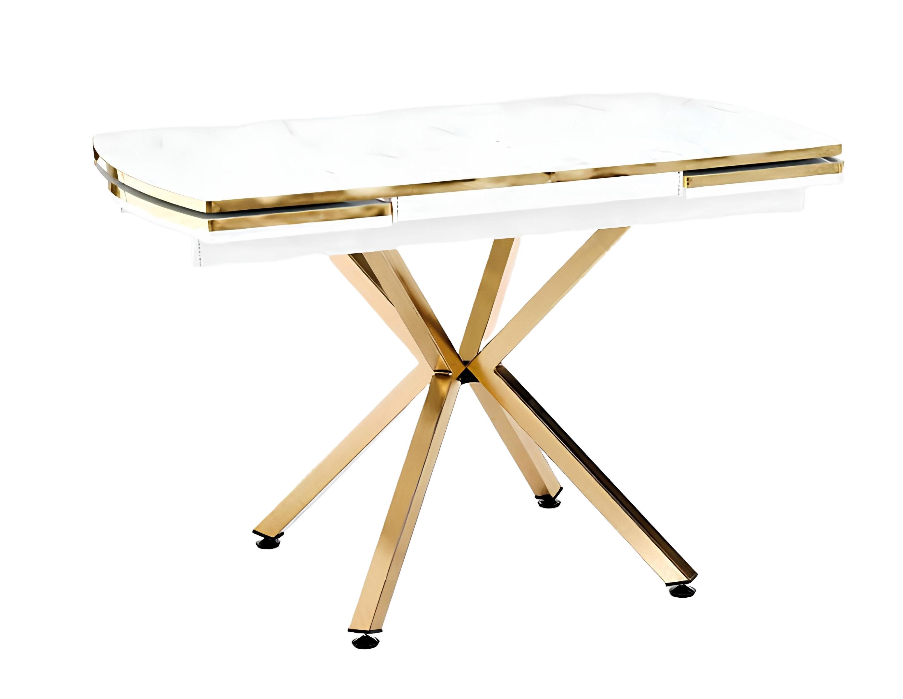 Xlmoebel Esstisch Ausziehbarer Esstisch aus weißem Marmor mit goldenen X-Tischbeinen aus (1-St., Esstisch), Hergestellt in Europa