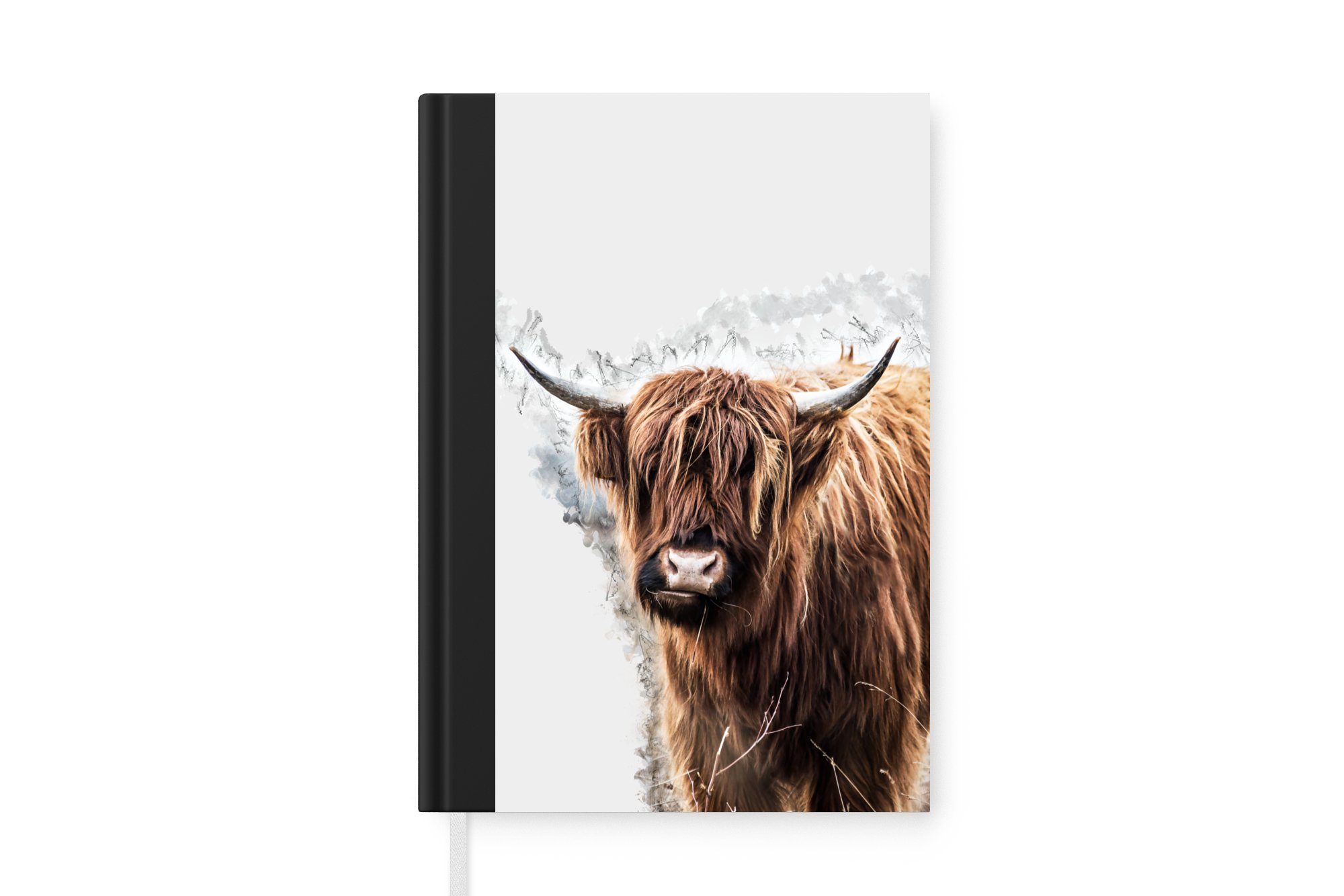 MuchoWow Notizbuch Schottischer Highlander - Kuh - Weiß, Journal, Merkzettel, Tagebuch, Notizheft, A5, 98 Seiten, Haushaltsbuch