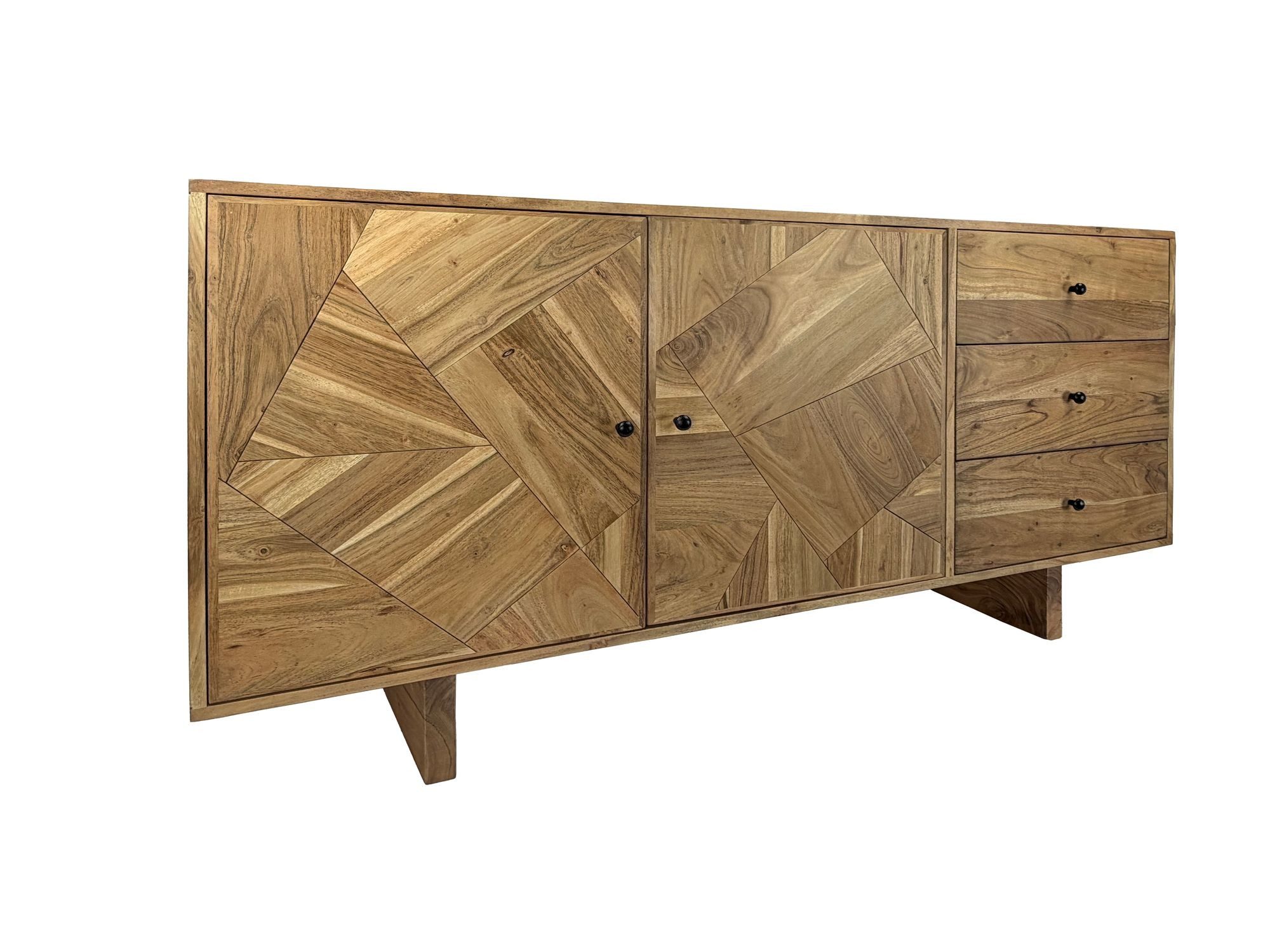 Wohnling Sideboard WL7.597 Sideboard Akazie Massivholz 150cm Massive Kommode Echtholz (Geometrische Front aus massivem Akazienholz), Viel Stauraum für Wohn- und Essbereich