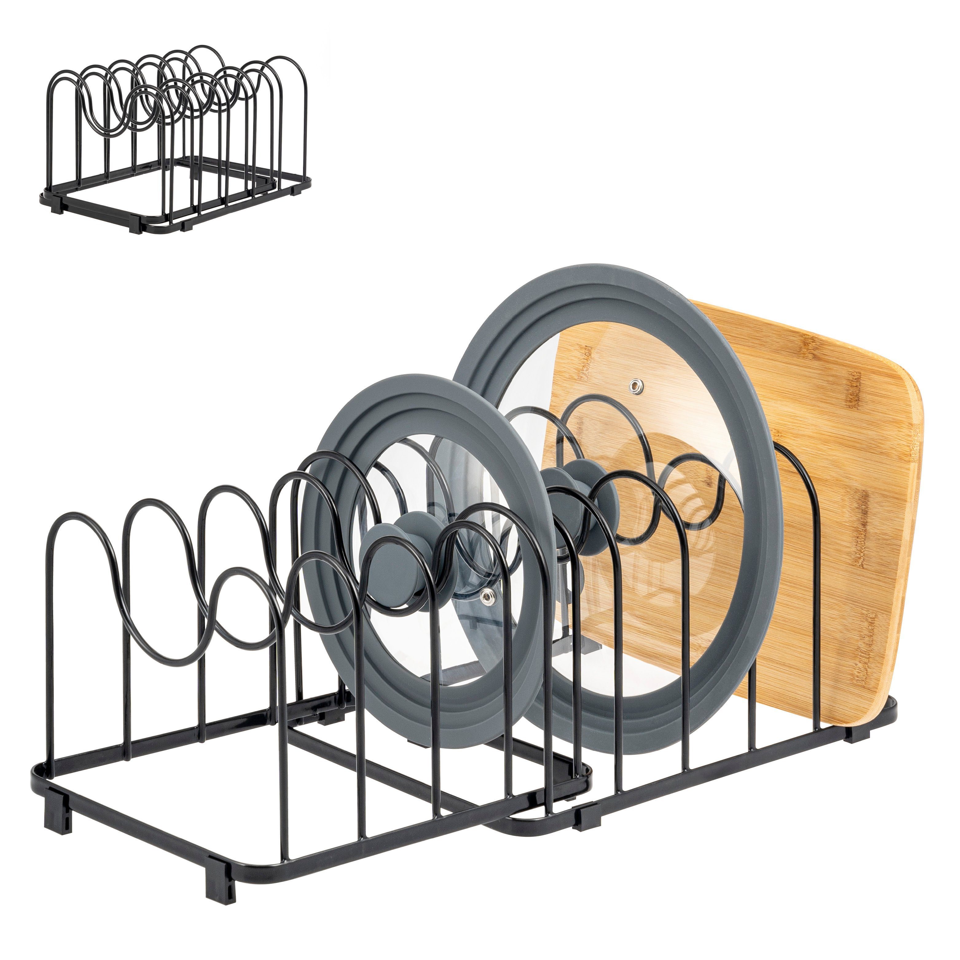 eluno Geschirrständer Topfdeckelhalter 2tlg-Set, 9 Fächer, einstellbar, schwarz