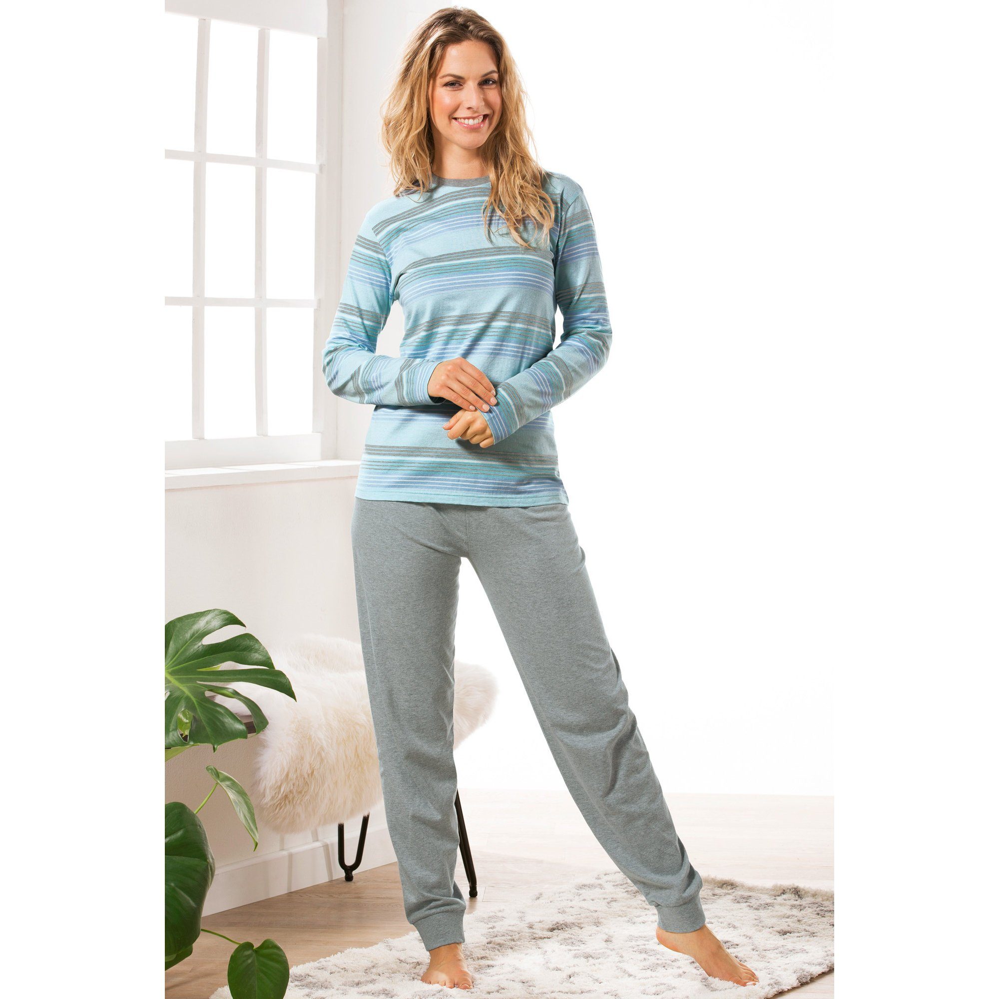 REDBEST Pyjama Damen-Schlafanzug Single-Jersey Streifen günstig online kaufen