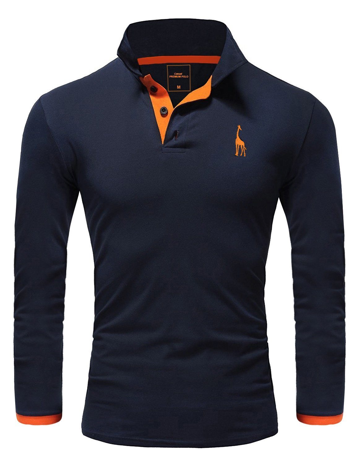 REPUBLIX Poloshirt AIDEN Herren Basic Langarm Kontrast Polo Hemd Navyblau/Orange
