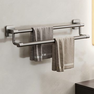 SOTOR Handtuchhalter Handtuchhalter Bad No-Punch Wand montiert Regal Bad Handtuch, Doppel-Stab WC Waschraum Lagerung hängenden Rack 50CM