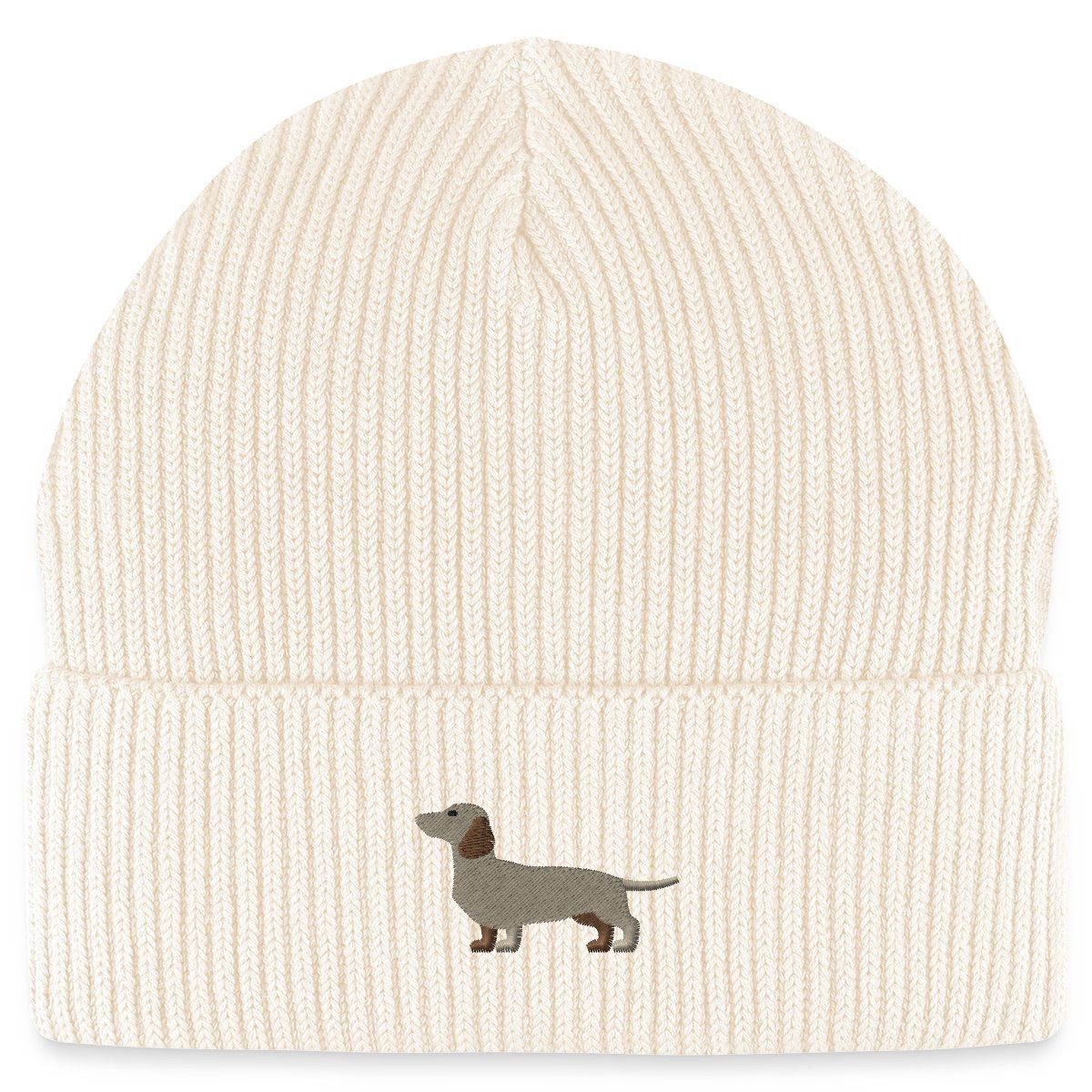 Spreadshirt Beanie Dackel Stickerei Fisherman Beanie Bio Mütze (1-St) günstig online kaufen