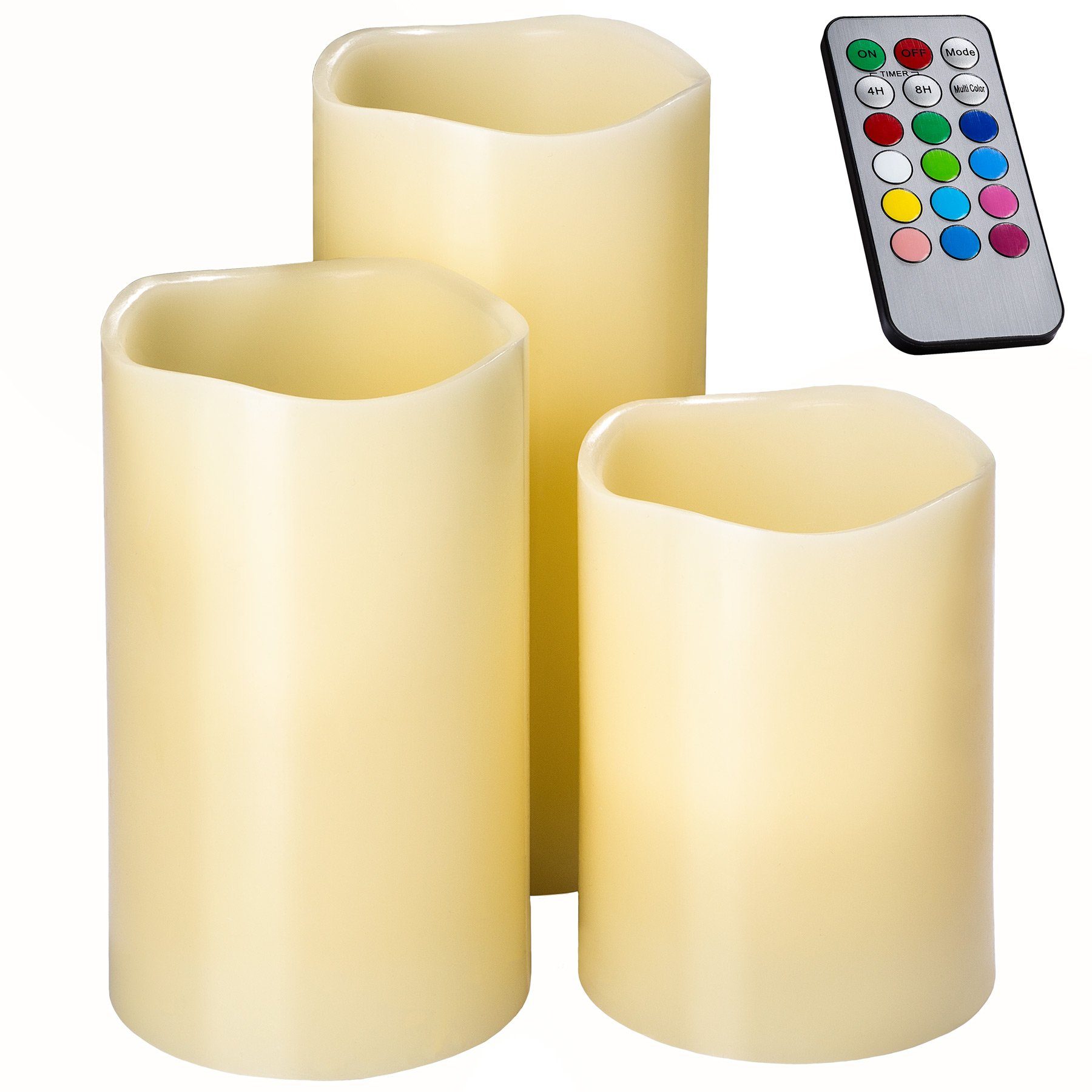 tectake LED-Kerze LED-Kerzen mit Fernbedienung und Farbwechsel (3-tlg)