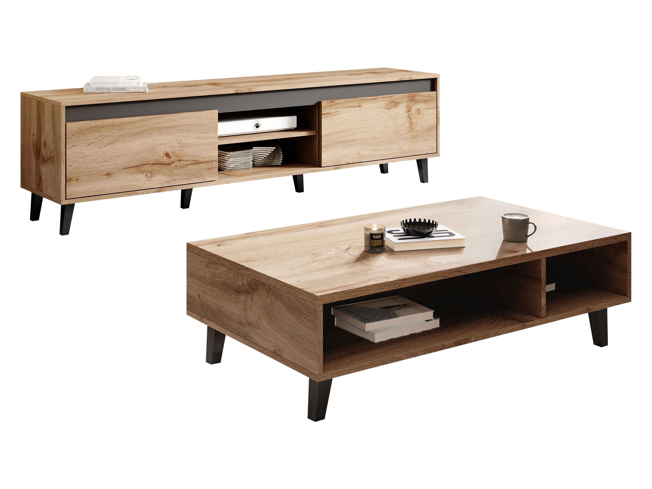 MIRJAN24 Wohnzimmer-Set Nord II, (2er-Set, Kommode, TV-Lowboard), Holz-Opti günstig online kaufen