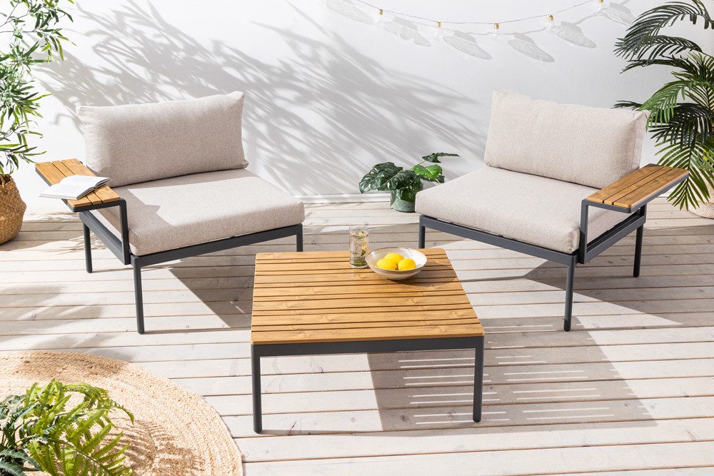 riess-ambiente Sitzgruppe MOBILE MODULAR 240cm anthrazit greige – inkl. Bank, Tisch & 4 Kissen, (Set, 3-tlg), pflegeleichte Gartenmöbel, wetterfest, moderne Outdoor Terrassenmöbel