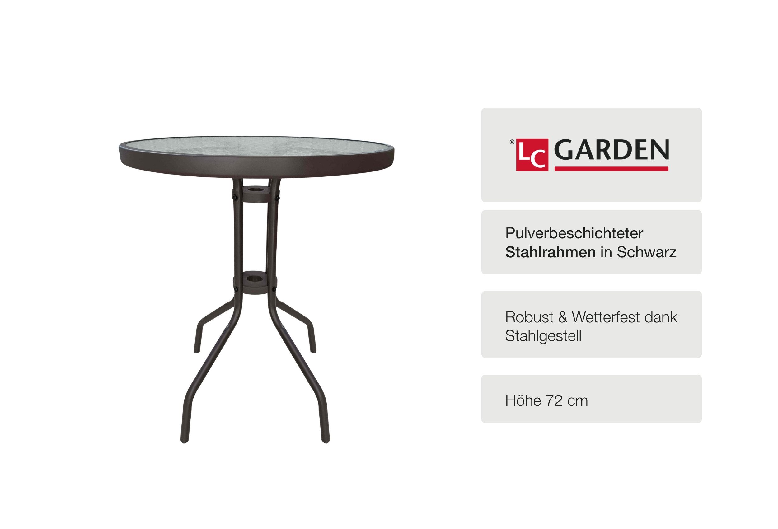 LC Garden Gartentisch Garvista Garten Set Balkontisch mit Gartenstühlen Ø60cm rund braun (Balkonset, 3-St)