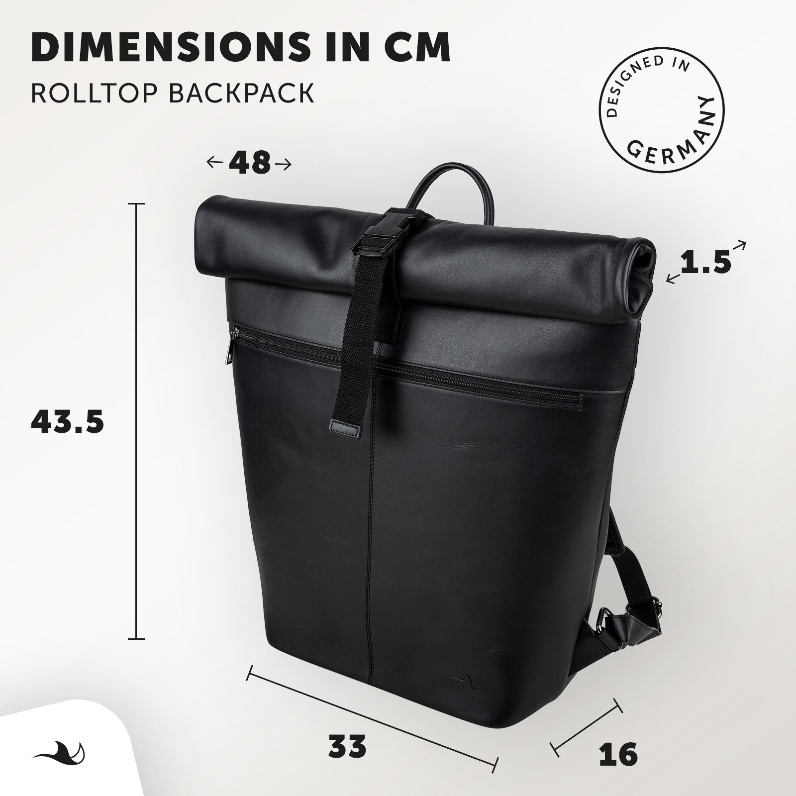 MANTA Laptoprucksack Echtleder Rolltop Backpack, Kurierrucksack, mit 16-Zoll Laptopfach, Echtes Leder