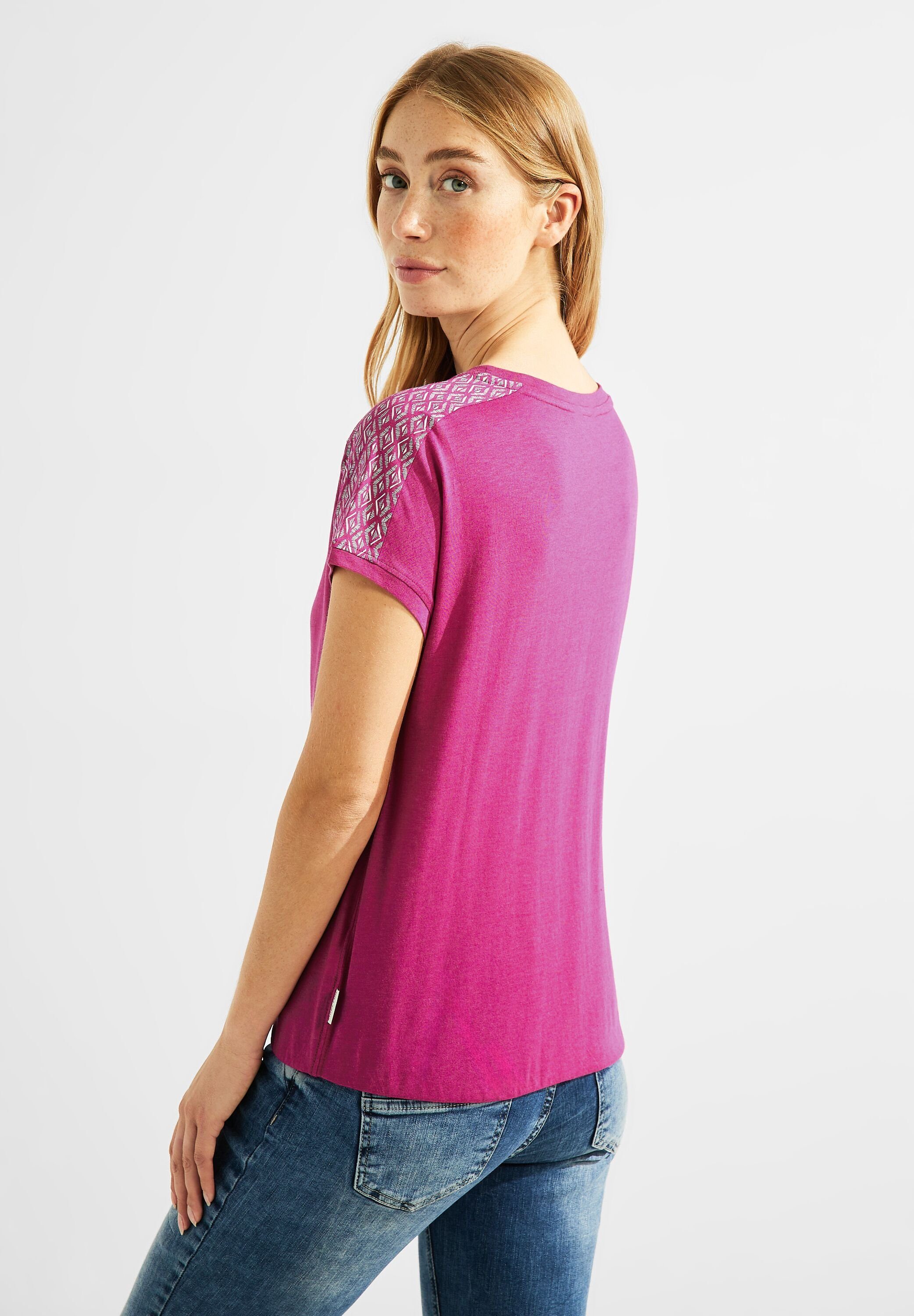 Cecil T-Shirt aus softem Materialmix, Elastiksaum