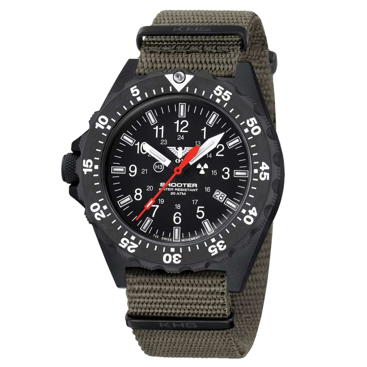 KHS Schweizer Uhr SH2HC.NSGO, Herrenuhr Quarz Shooter MKII mit Natoband Olivgrün