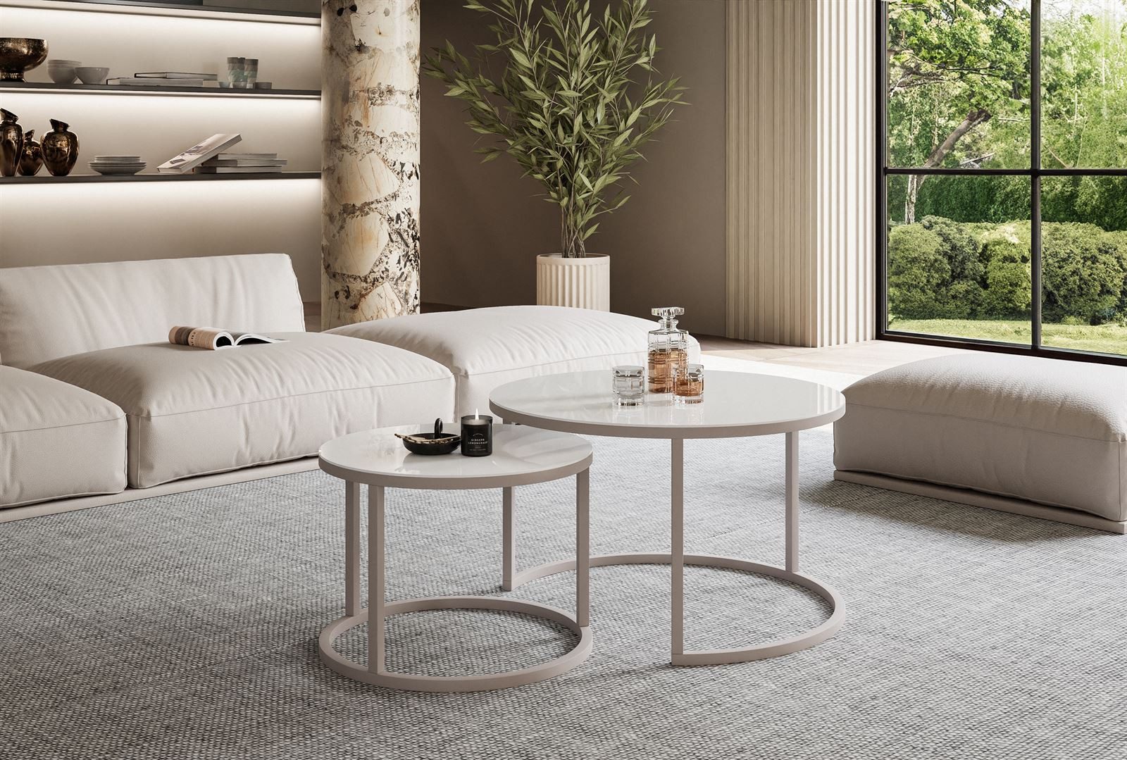 Lookway Couchtisch CIRI 2in1 GLASS KASCHMIR (2er-Set), Durchmesser: ⌀70 cm günstig online kaufen