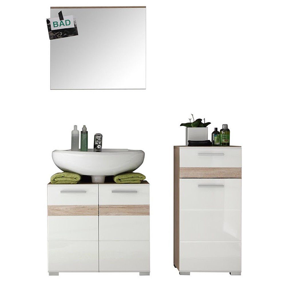 trendteam Badezimmer-Set One, Badmöbel Badspiegel Waschbeckenunterschrank Kommode 110 x 182 x 34 cm