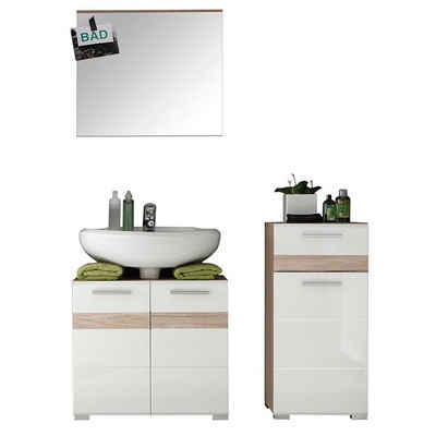 trendteam Badezimmer-Set One, Badmöbel Badspiegel Waschbeckenunterschrank Kommode 110 x 182 x 34 cm