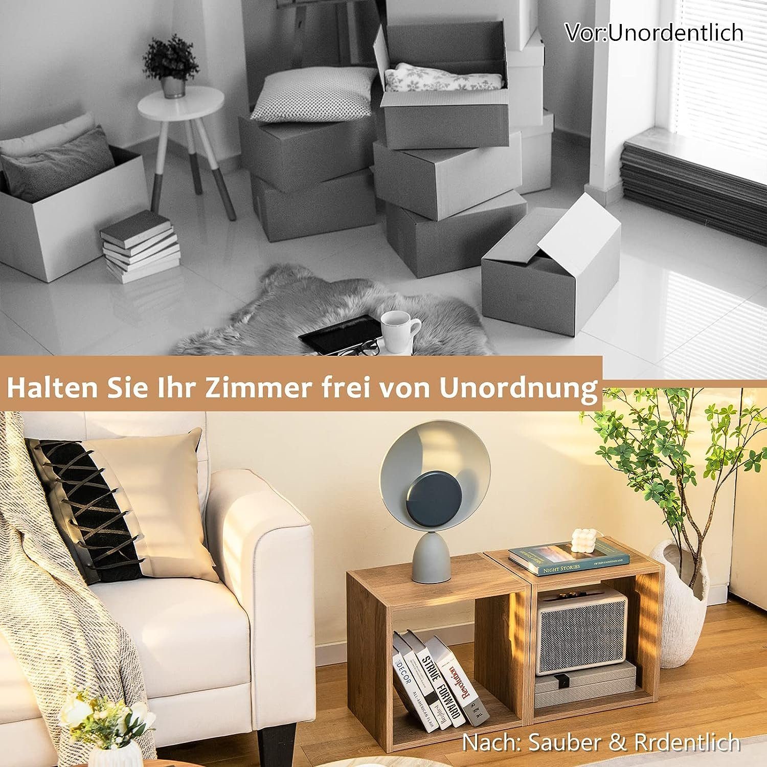 KOMFOTTEU Regalwürfel Aufbewahrungsregal, 2er Set, stapelbare Bücherregal – Bild 4 von 5