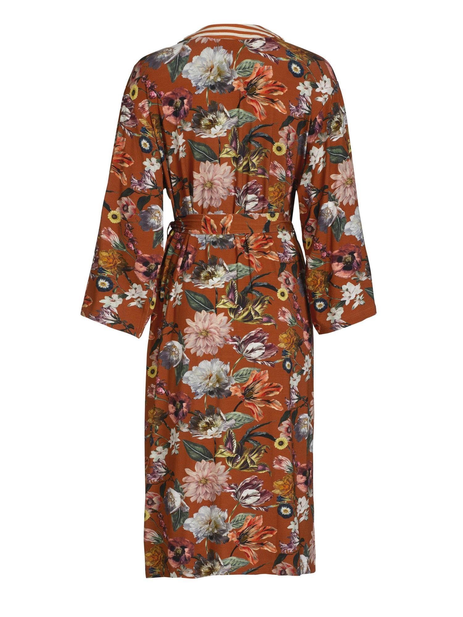 Essenza Kimono Sarai Filou, Gürtel, mit wunderschönem Brown Blumenprint Kurzform, Viskose, Kimono-Kragen, Leather