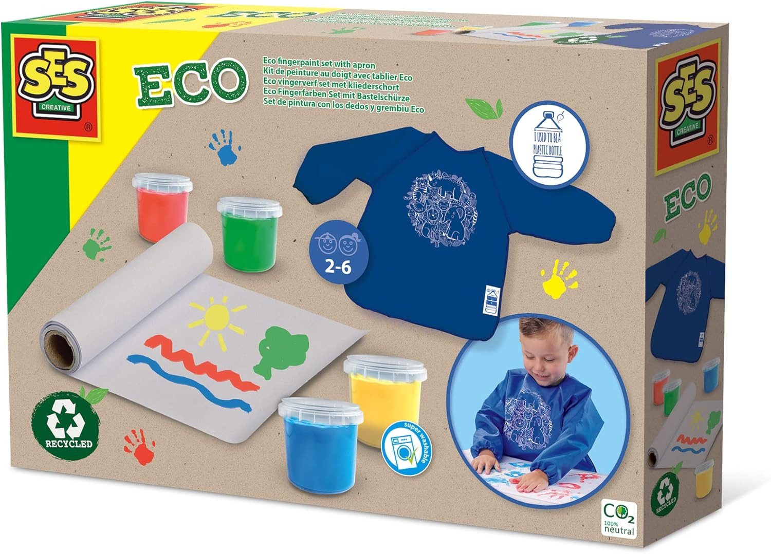 SES Creative Spiel SES Eco Fingerfarben Set mit Bastelschürze 24924