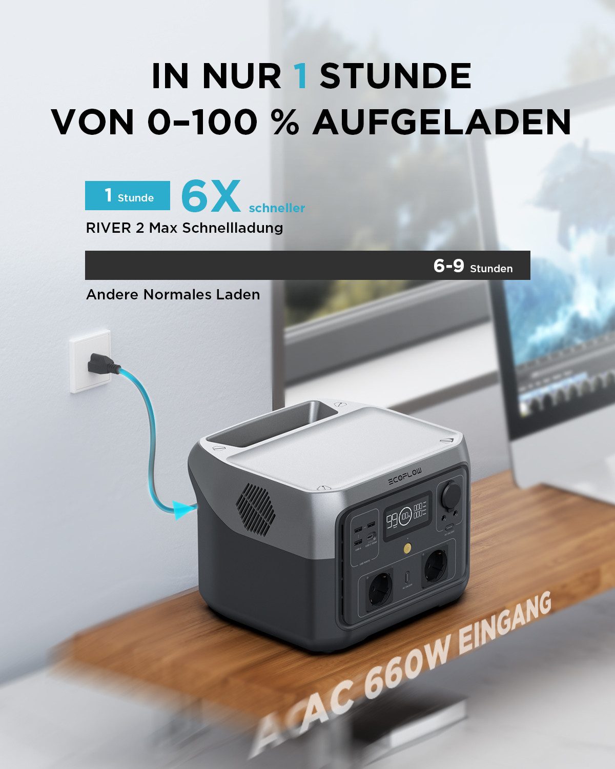 Ecoflow EcoFlow Tragbare Powerstation RIVER 2 Max 512 Wh Solargenerator Powerstation EcoFlow River 2 Max EcoFlow RIVER 2 Max 160000 mAh (220-240 V), X-Boost Funktion (bis zu 1000 W), Schnellladung in 1 Stunde