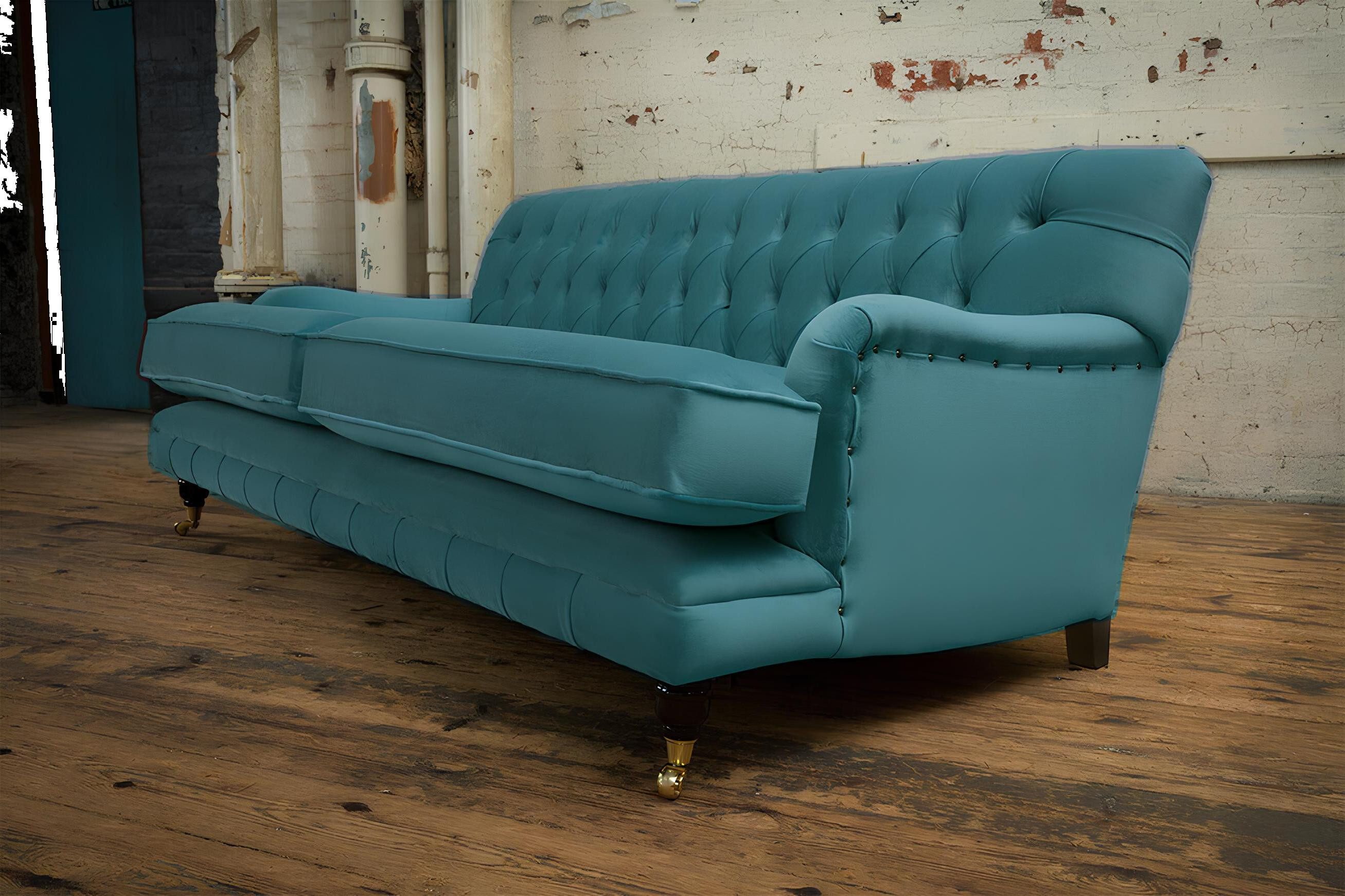 Xlmoebel Chesterfield-Sofa Dreisitzer-Couch im Chesterfield-Stil aus edlem Leder und Samt, Hergestellt in Europa