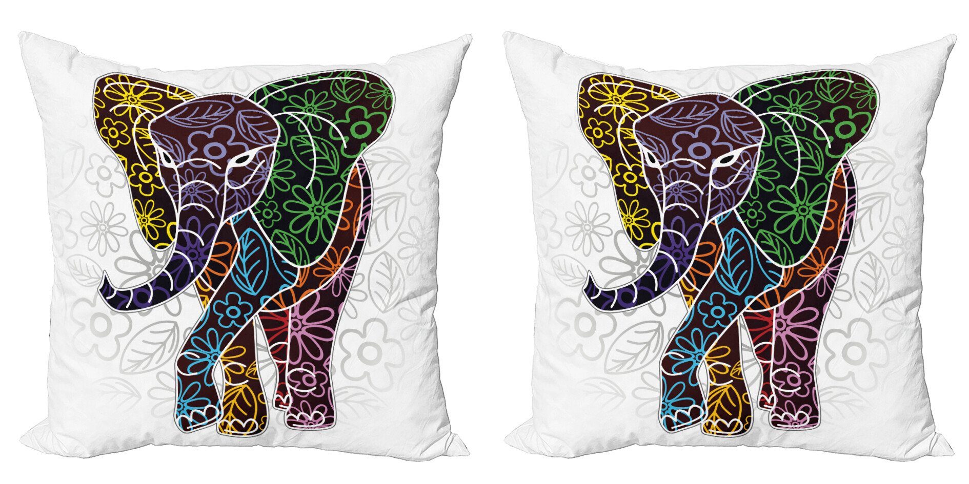 Kissenbezüge Modern Accent Doppelseitiger (2 Stück), Abakuhaus Elefant Digitaldruck, Shapes Floral Tribal