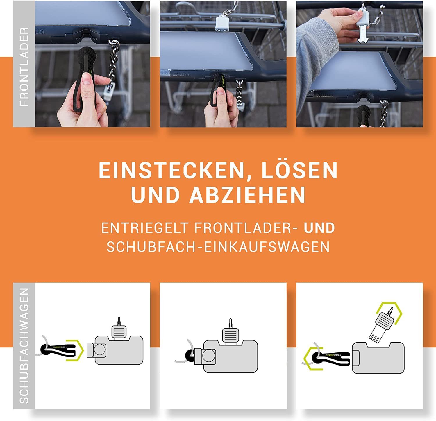 Carbon Löst Aus Seiteneinschub, Sofort gratis abziehbar, auch Fundservice), Carbocoin Einkaufswagenlöser Schlüsselanhänger (2-tlg., mit Wagen Inkl.