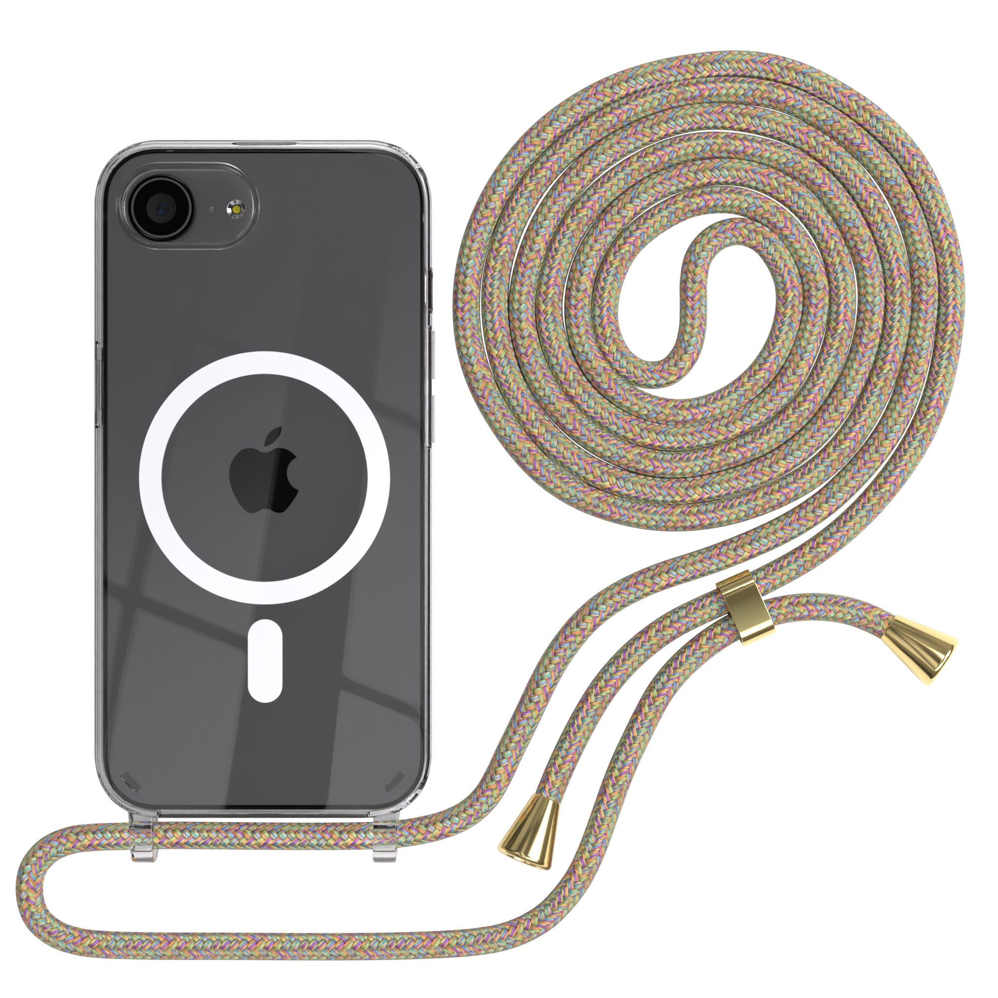 EAZY CASE Handykette mit Magsafe Hülle für Apple iPhone 16e 6,1 Zoll, Hülle Smartphonekette für Unterwegs Klare Festivalhülle Bunte Kette