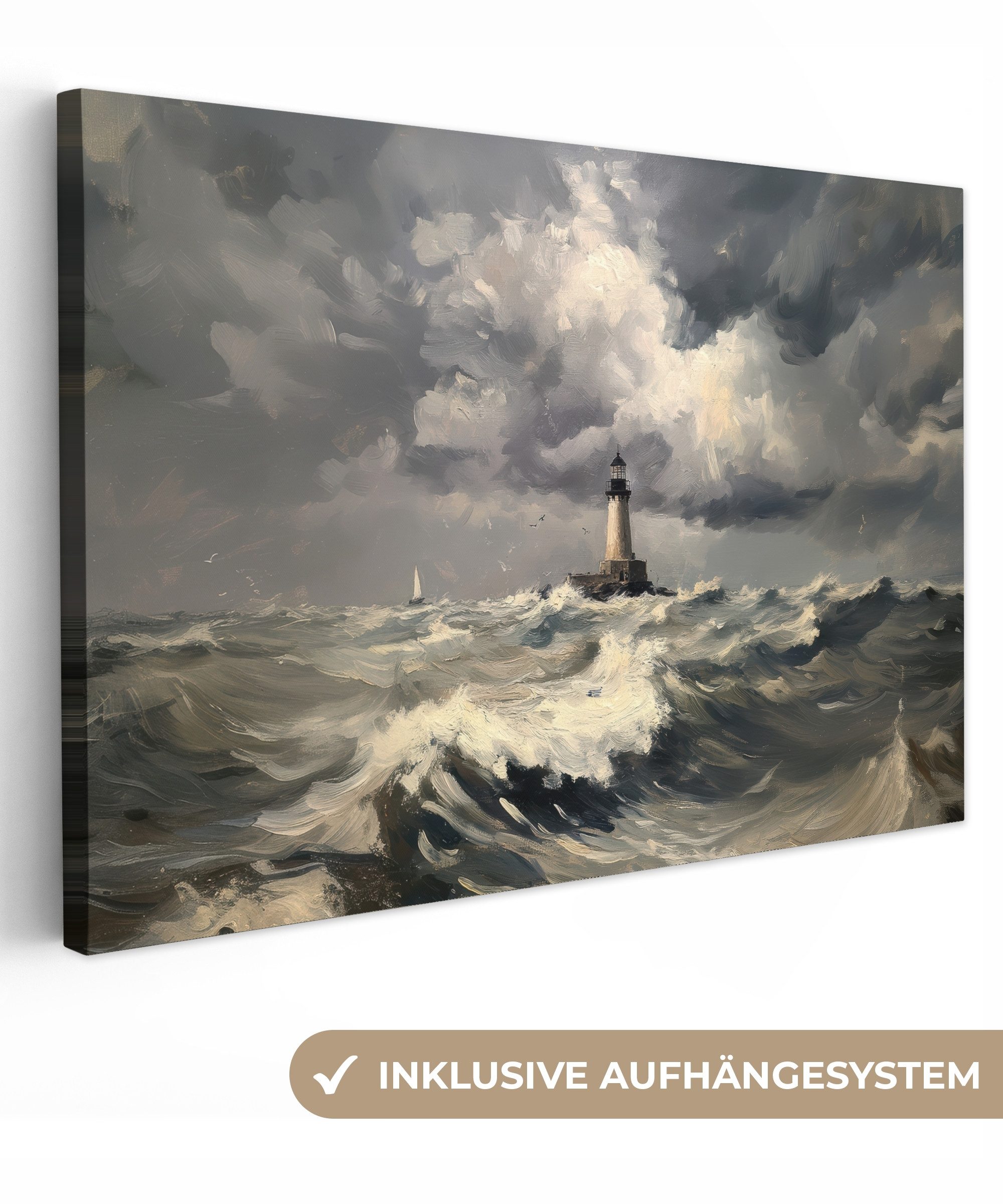 OneMillionCanvasses® Leinwandbild Leuchtturm - Wellen - günstig online kaufen