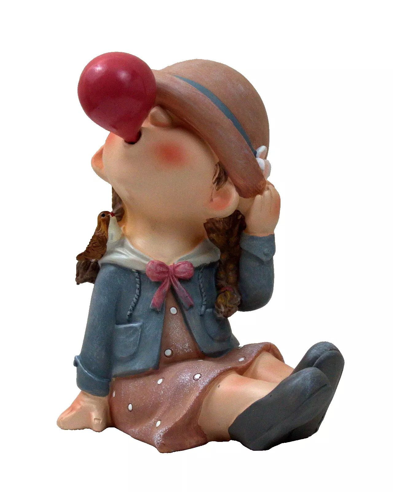 Kaufhaus le petit Skulptur Deko Kind Mädchen Figur Kaugummiblase Luftballon Wichtel Junge Vogel, Dekofigur Dekoobjekt Dekoskulptur aus Polyresin (Kunststein)