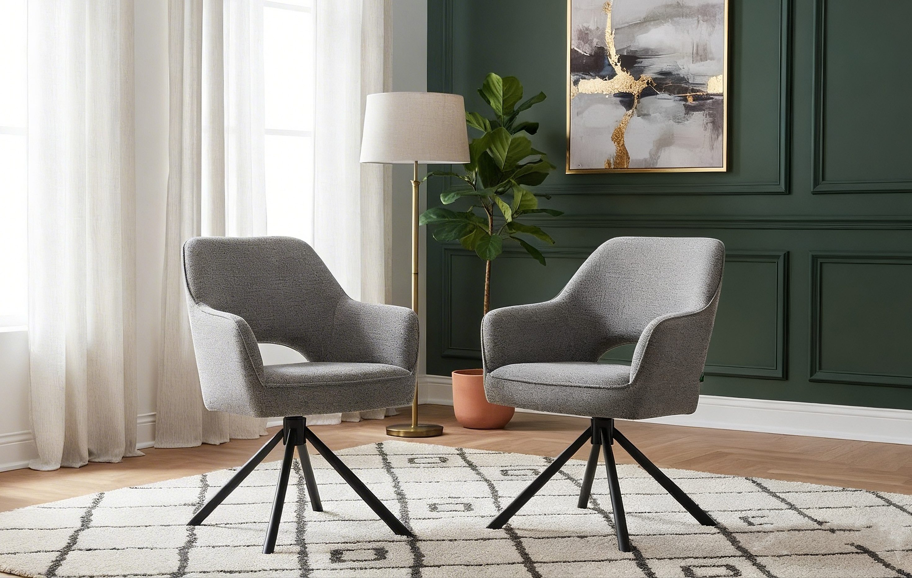 DUBI Möbel Polsterstuhl Mika-Ben, Federkern, pulverbeschichtet, 360° drehbar im 2er-Set