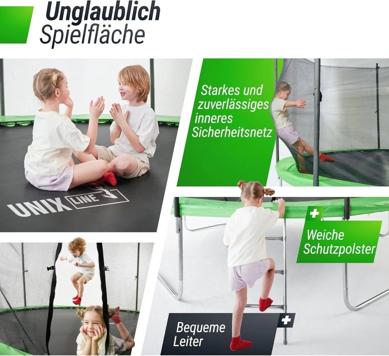 UNIXFIT Gartentrampolin Unix Line Outdoor Trampolin 244/305/366, Ø 244 cm, mit Leiter und Innensicherheitsnetz