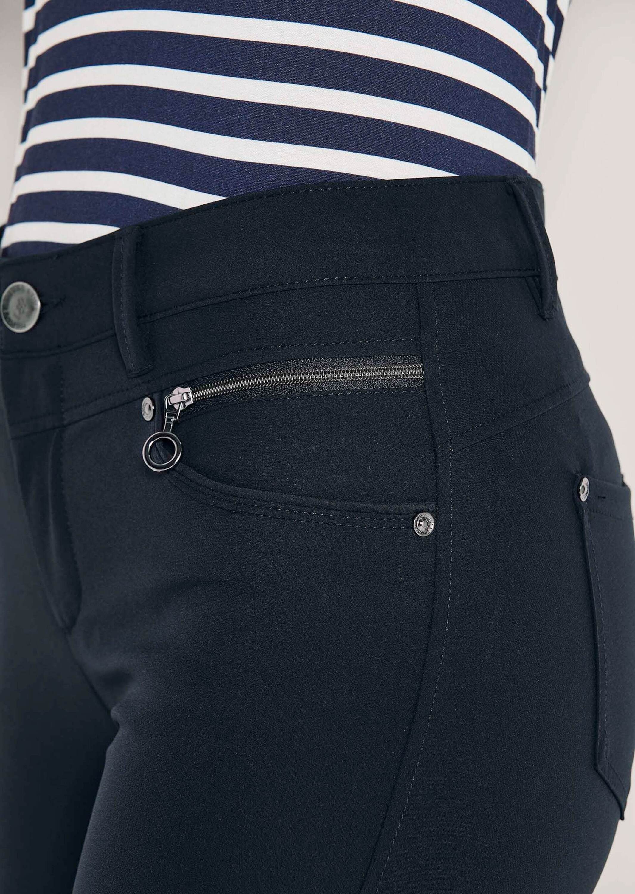 MADELEINE Stoffhose Slim Fit Stretchhose mit Taschen Schlanker Schnitt mit Reißverschluss-Details, mittlere Bundhöhe