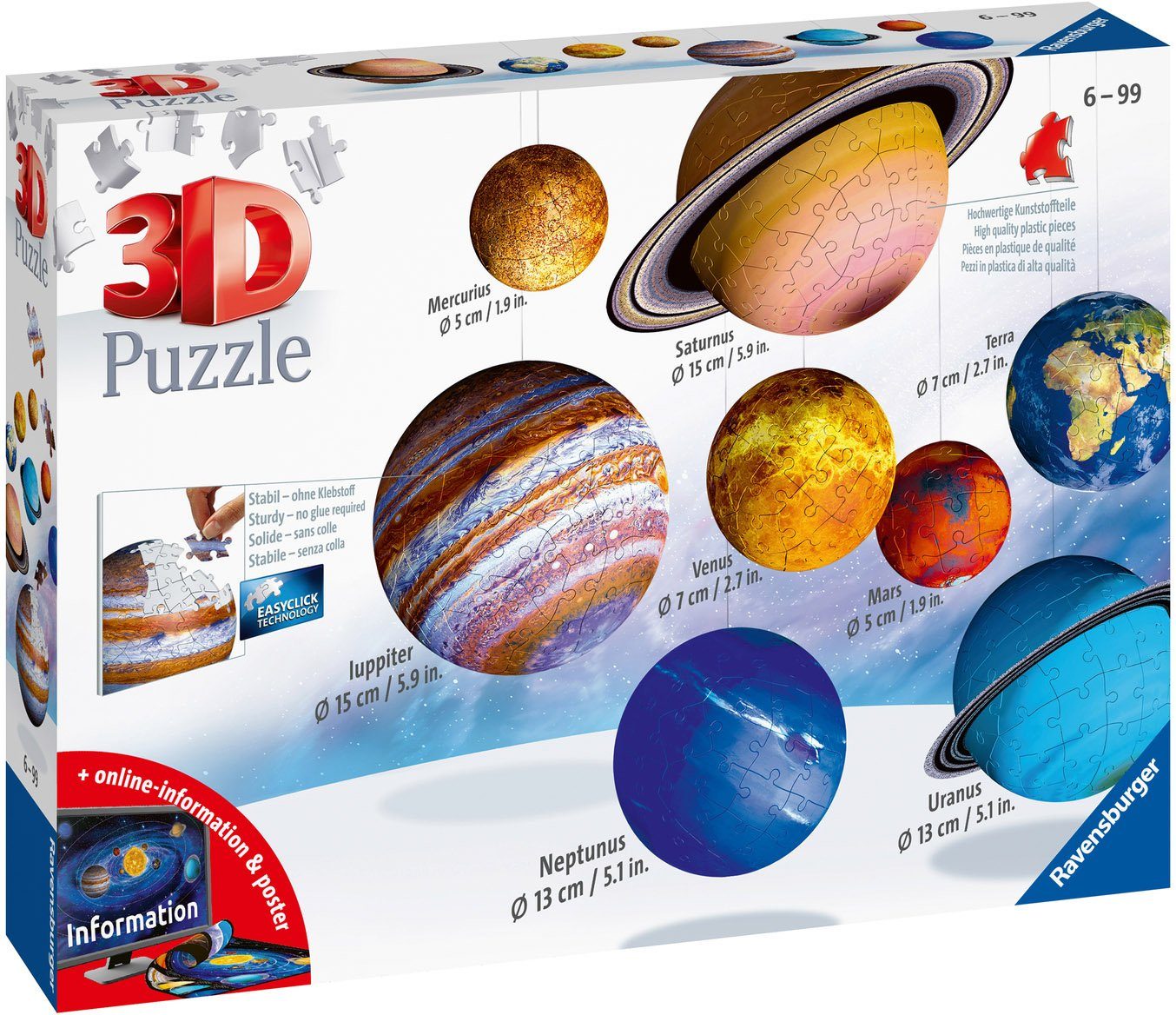 Ravensburger 3D-Puzzle Planetensystem, 522 Puzzleteile, Made in Europe günstig online kaufen