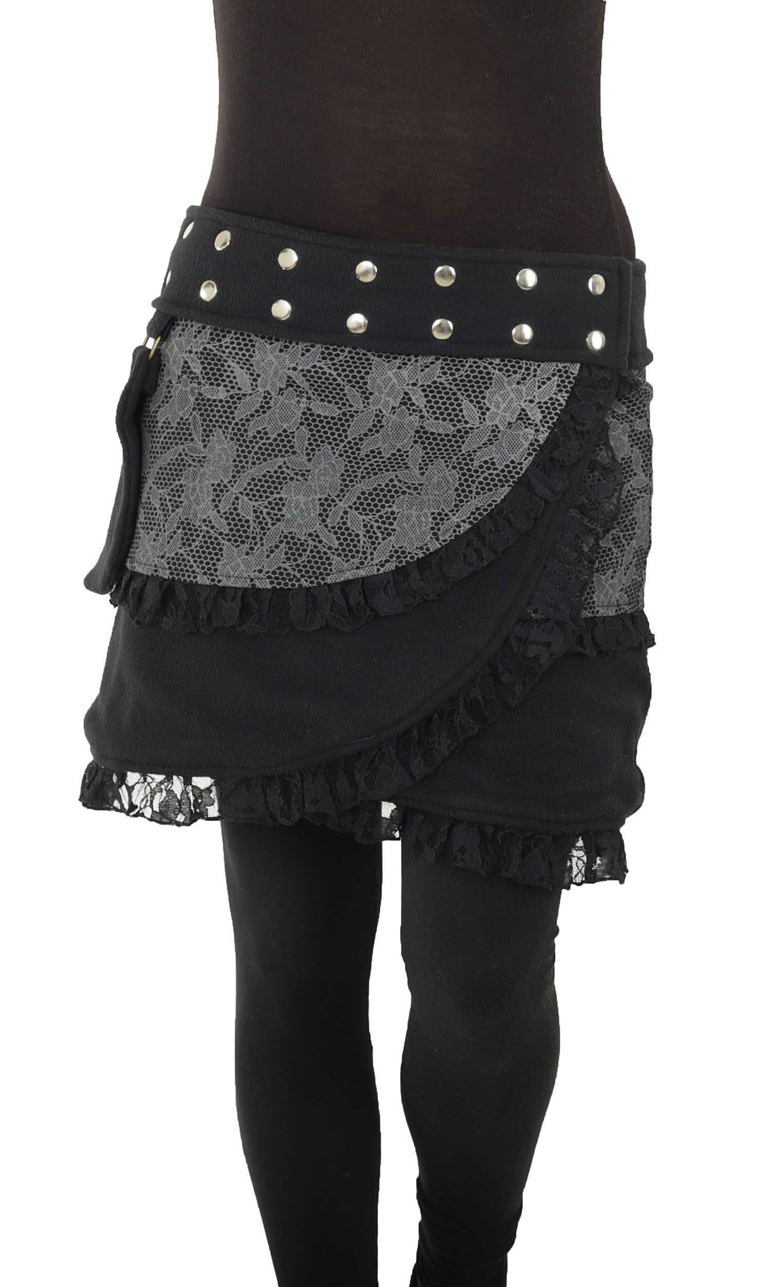 PUREWONDER Wickelrock Winterrock aus Fleece Wickelrock mit Tasche Nr. 240 Schwarz aus Fleece