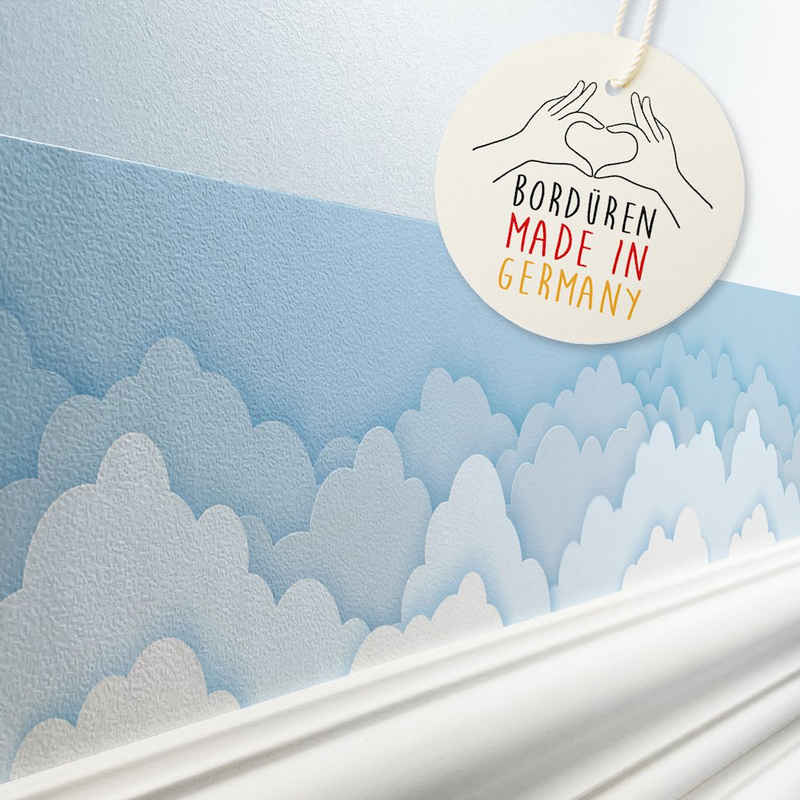 lovely label Bordüre Papercut-Design Wolken Blau/Weiss, selbstklebende Vliestapete, leichte Struktur