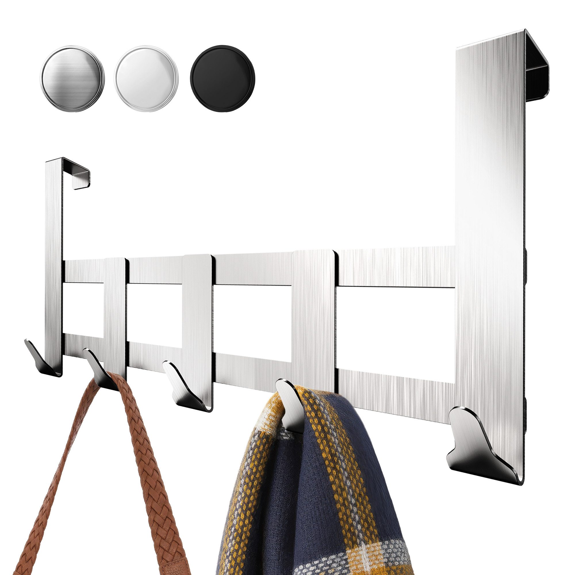 Aurelia Home Türhaken Türgarderobe aus Edelstahl mit 5 Haken, für Türen bis 20 mm, Türen, (Packung, 1-St., 1), Ohne Bohren, robust, langlebig, rostfrei, verformungsfest