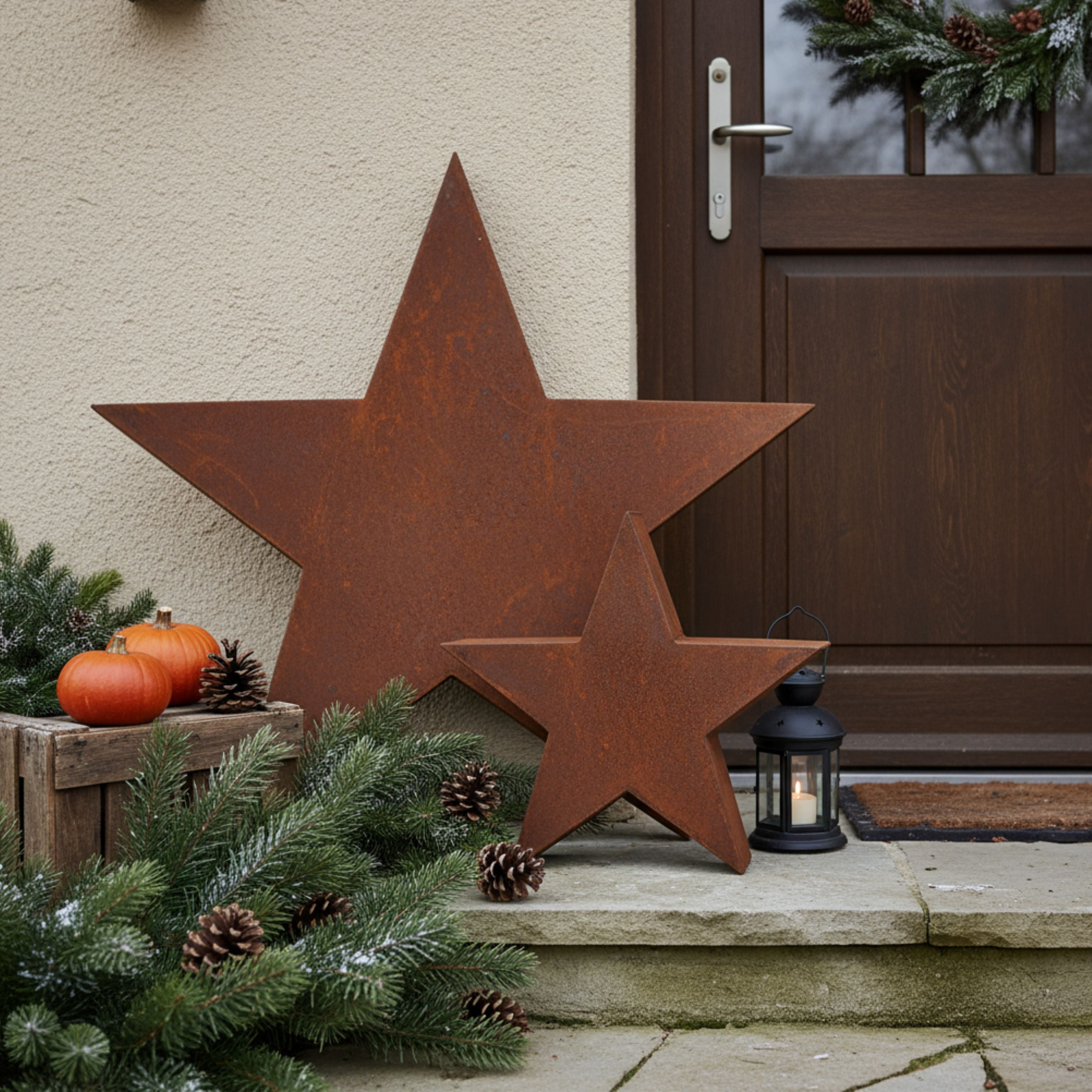 Rostikal Dekostern 3D Stern Cortenstahl – Edelrost, wetterfest & pflegefrei, Weihnachtsdeko Garten & Terrasse – 30/50 cm, Tiefe 8/10 cm