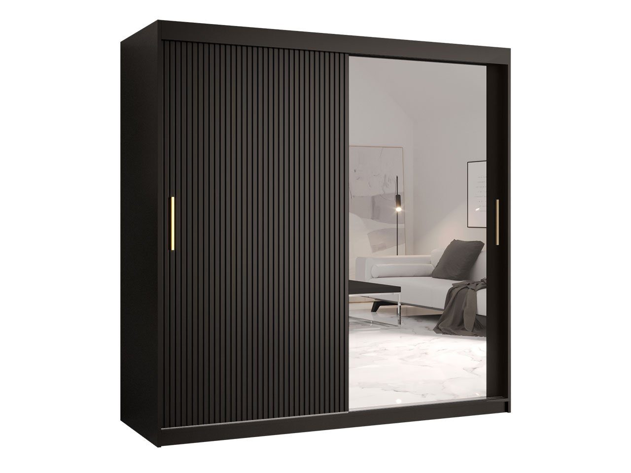 MIRJAN24 Kleiderschrank Riflo Slim 2 180 (mit Schiebetüren und Frontspiegel) 2-türig, zwei Kleiderstangen, Aluminium-Gleitschienen