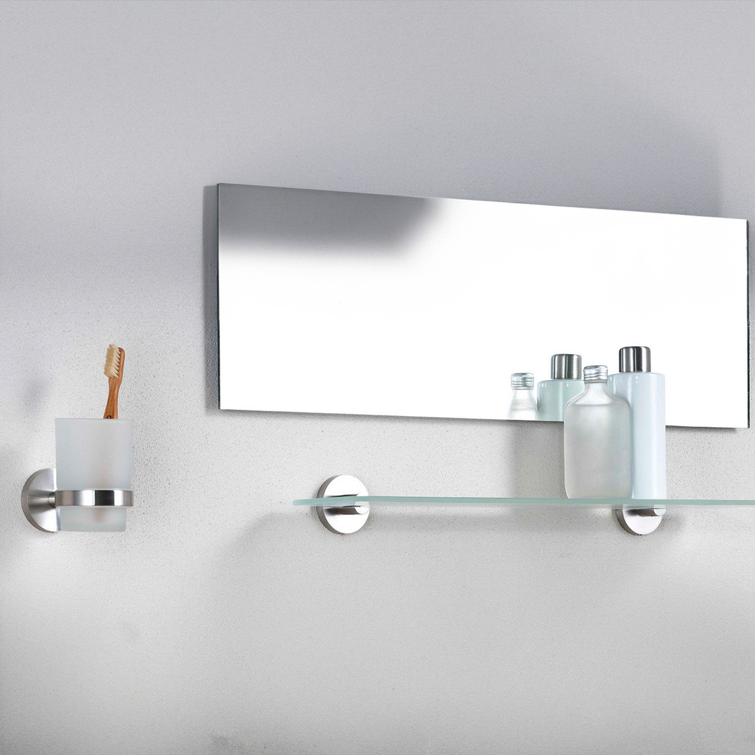 Bürstenking Zahnbürstenhalter mit Glasbecher – Edelstahl matt, wandmontiert, Serie 190, (Serie 190, Serie 190), Langlebig, rostfrei, platzsparend, modernes Desi – Bild 5 von 5