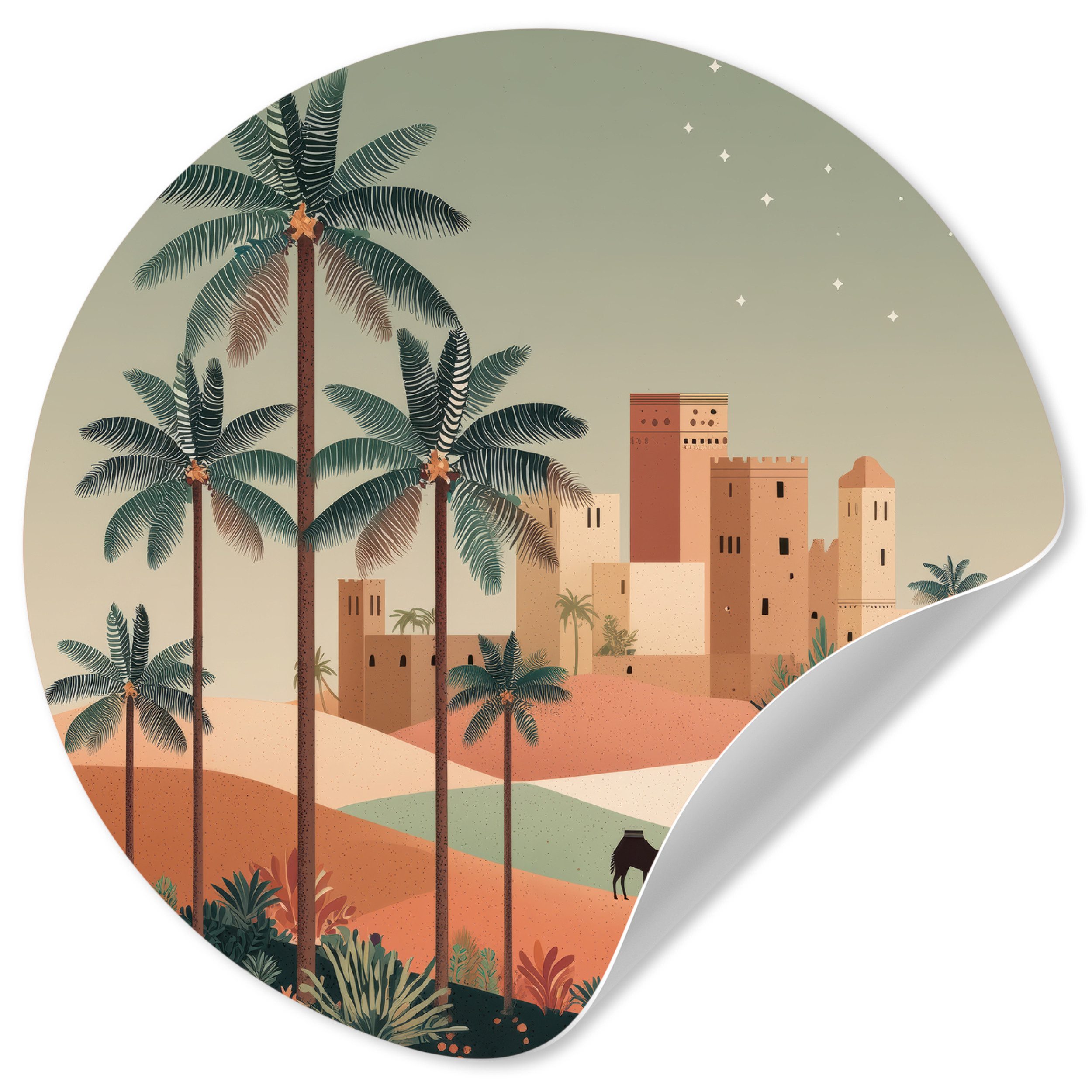 MuchoWow Wandsticker Nachtlandschaft - Kamele - Sterne - Sanddünen (1 St), Wandtattoo Selbstklebend, Wohnzimmer Deko Aufkleber, 30x30 cm