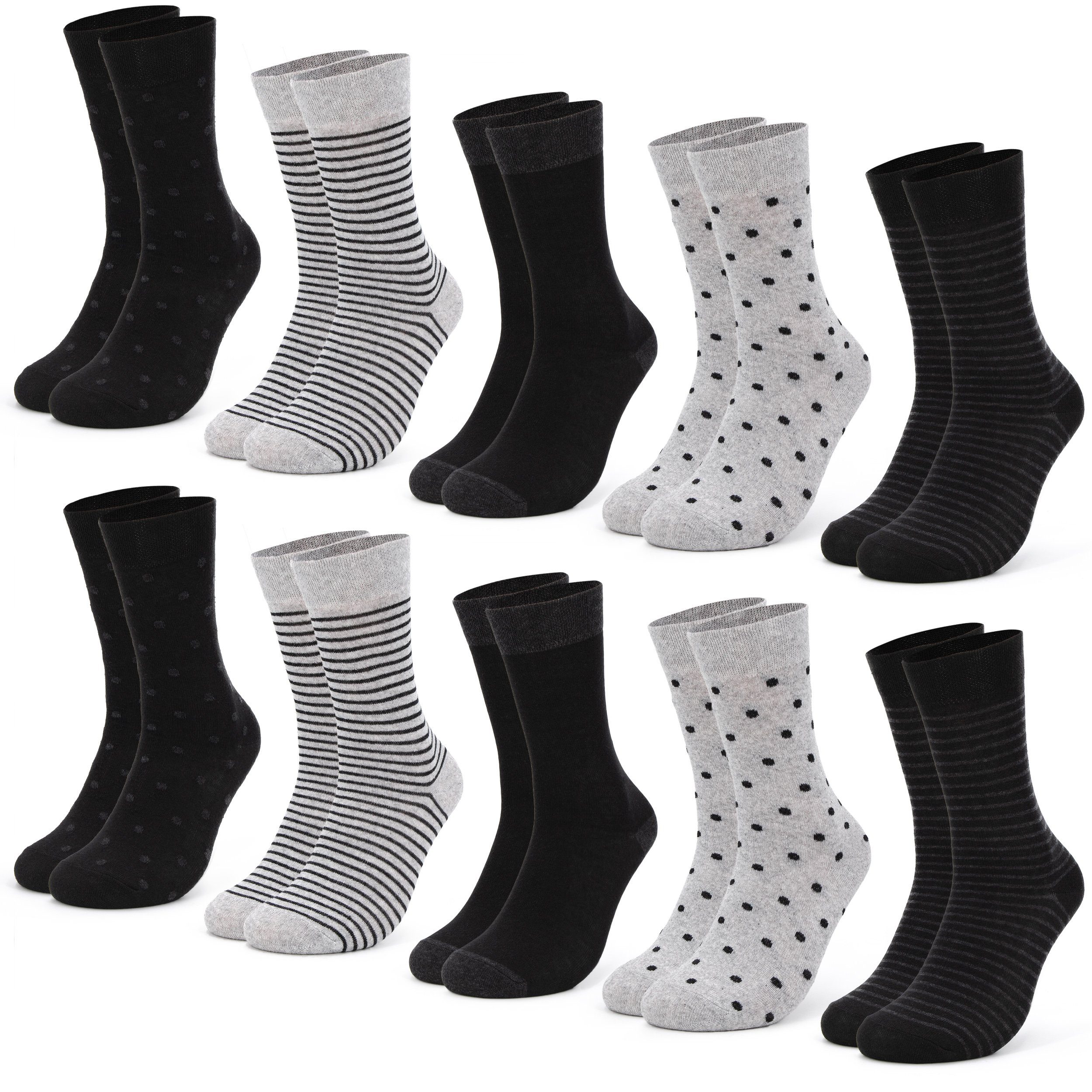 OCCULTO Basicsocken Damen Muster Socken 10 Paar (Modell: Milka) (10-Paar) 10Black