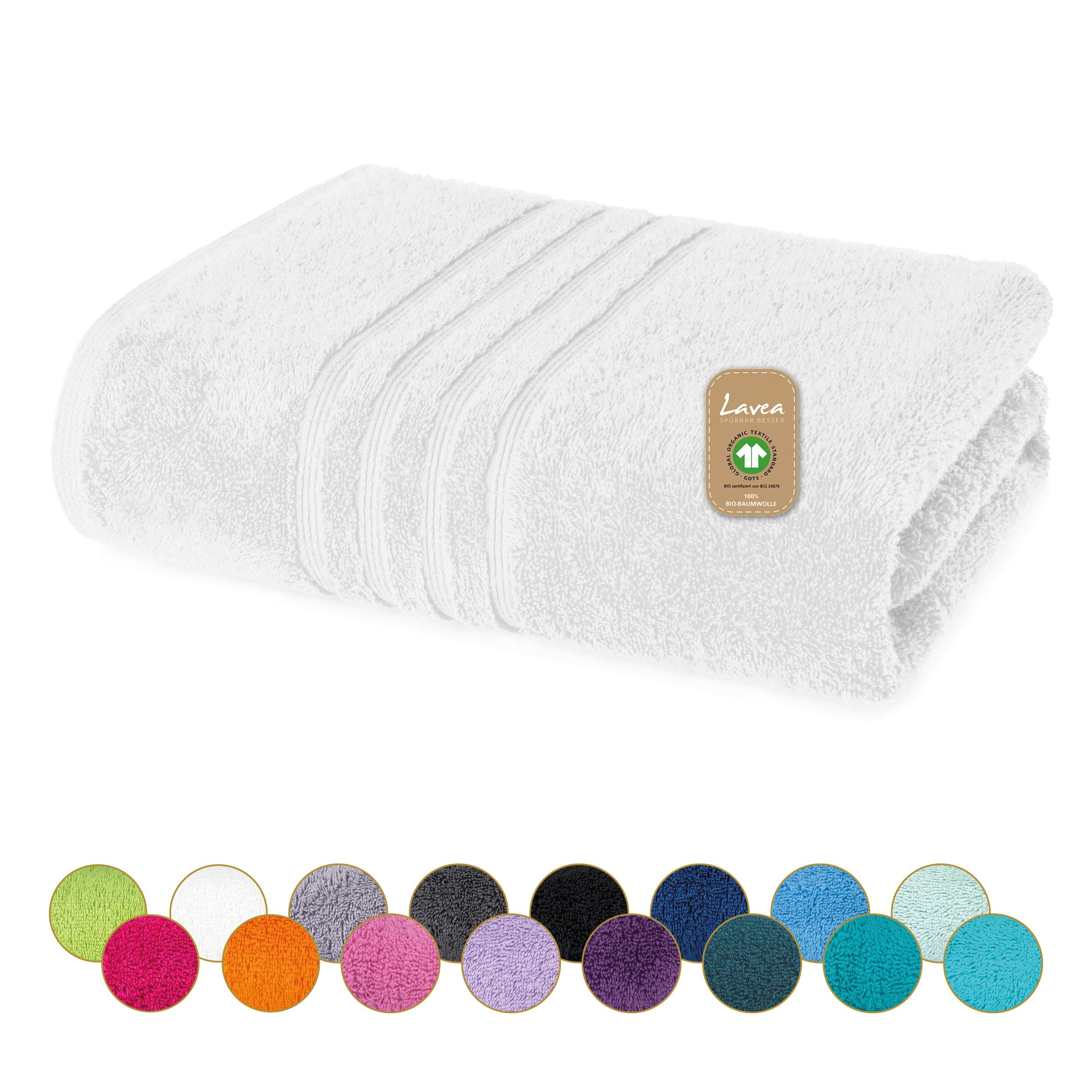 Lavea Badetuch Bali Duschtuch 100x150 cm Duschtuch 70x140 cm, Weiches Bio-Baumwollfrottee (1-St), pflegeleicht, GOTS-zertifiziert, extra saugstark mit 500g/m²