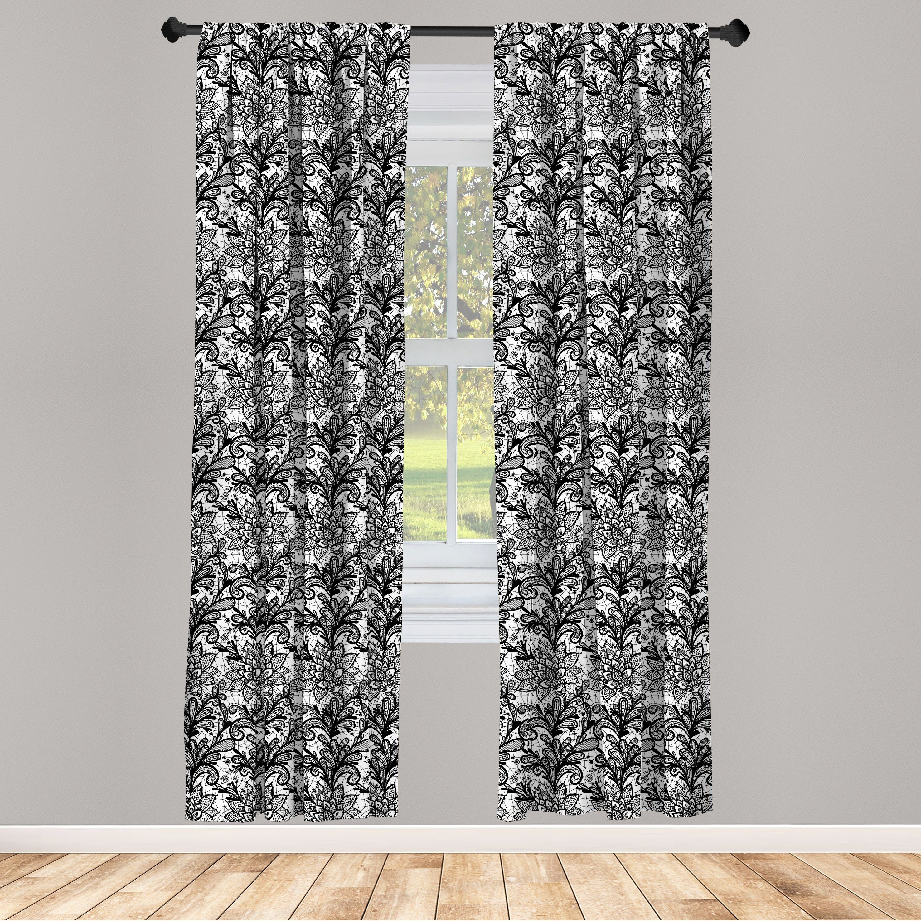 Gardine Vorhang für Wohnzimmer Schlafzimmer Dekor, Abakuhaus, Microfaser, Blatt Vintage Spitze Stil Gothic