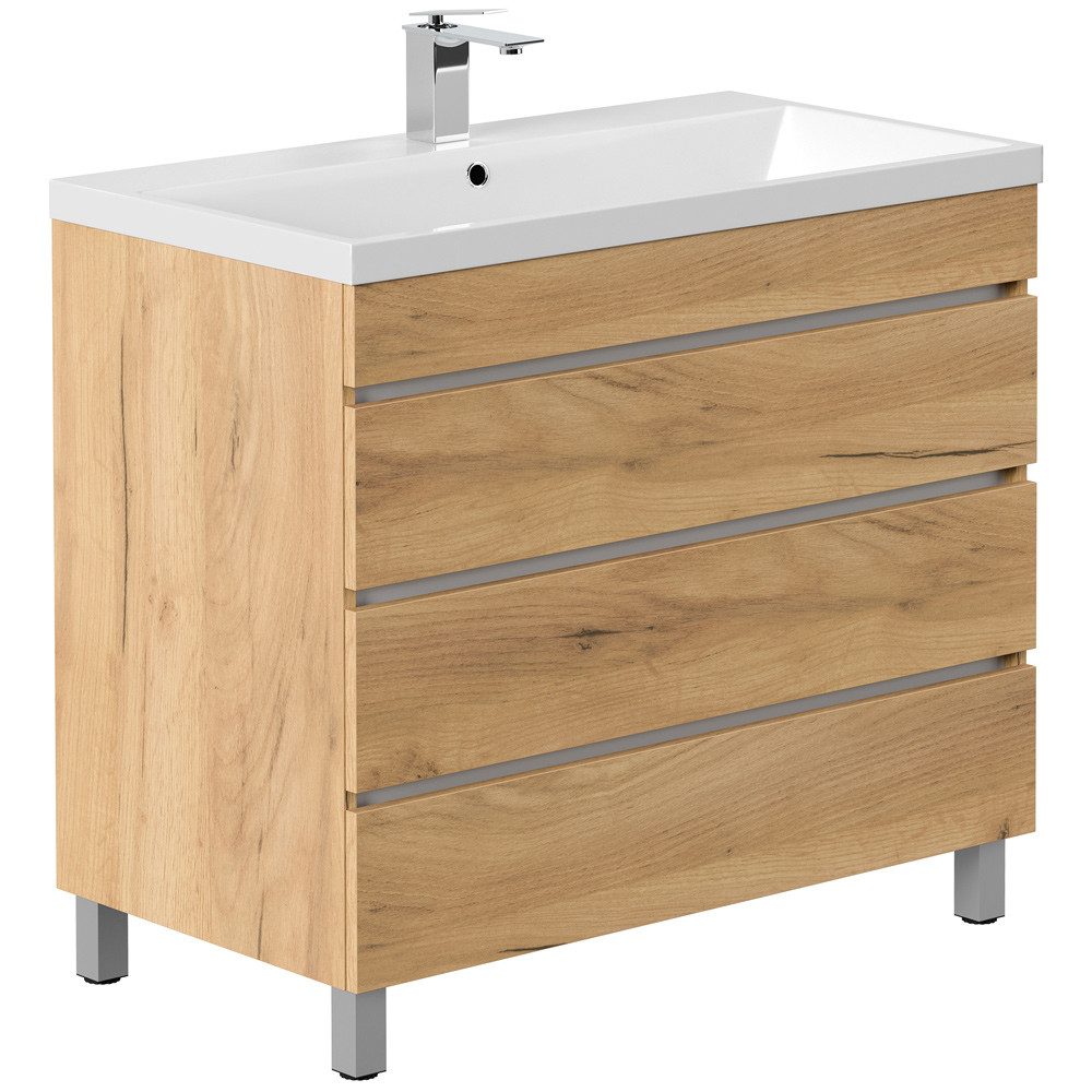 Lomadox Waschtisch FROME-02, 90 cm, stehend, Eiche, mit 3 Schubalden günstig online kaufen