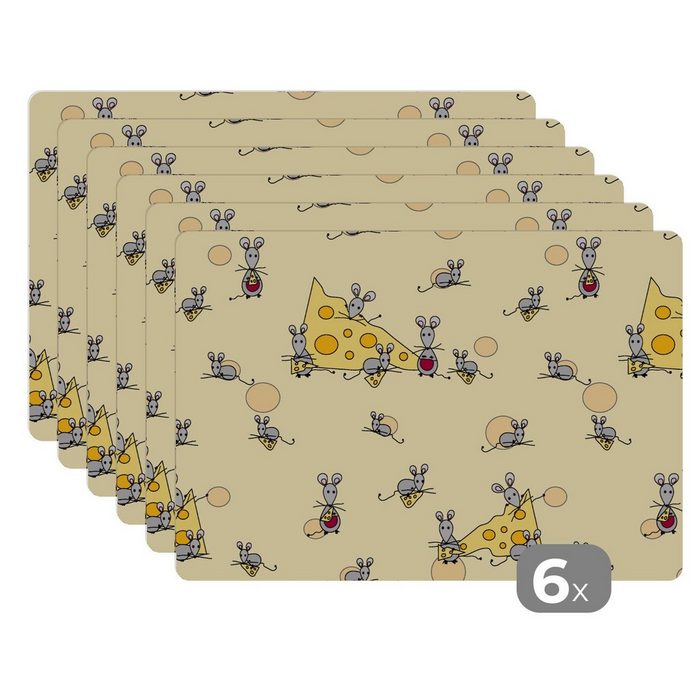 Platzset Käse - Tiere - Muster - Mäuse MuchoWow (6-St) Platzset Platzdecken Platzmatte Tischmatten Schmutzabweisend