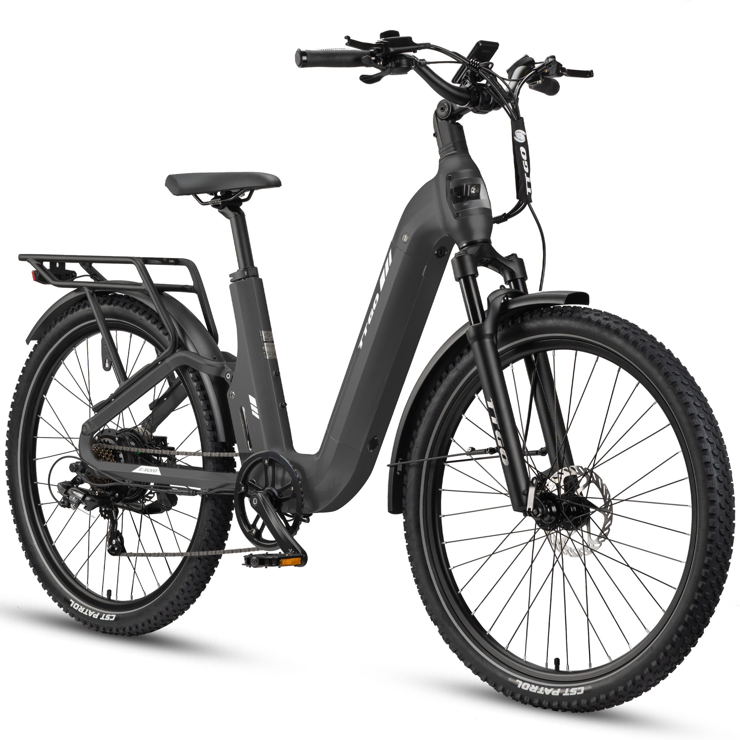 TTGO E-Bike Cityrad 28 Zoll Damen Herren, SUV, Fully, 48V 720Wh bis zu 140km, Bremslicht, 7 Gang Shimano ARDTY300D Schaltwerk, Kettenschaltung, Heckmotor, 720 Wh, (Lockout-Federgabel, Softtail, Farb-LCD-Display, Drehmomentsensor), Vollfederung, Elektrofahrrad mit Tiefeinstieg, Trekkingrad, Pedelec